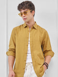 Highlander Men Mustard Self Design Relaxed Fit Casual Shirt - Mustard - Image 1