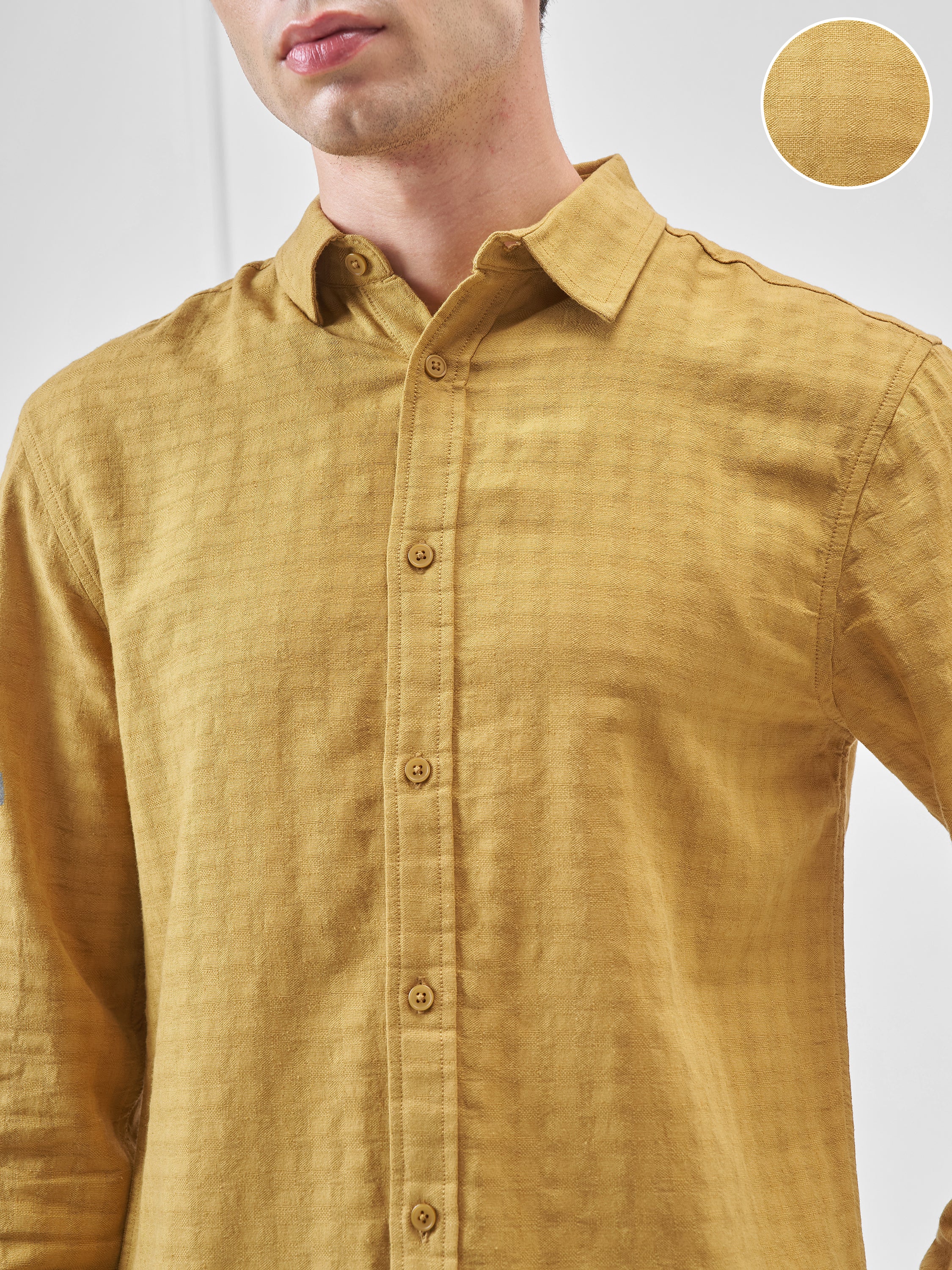 Highlander Men Mustard Self Design Relaxed Fit Casual Shirt - Mustard - Image 5