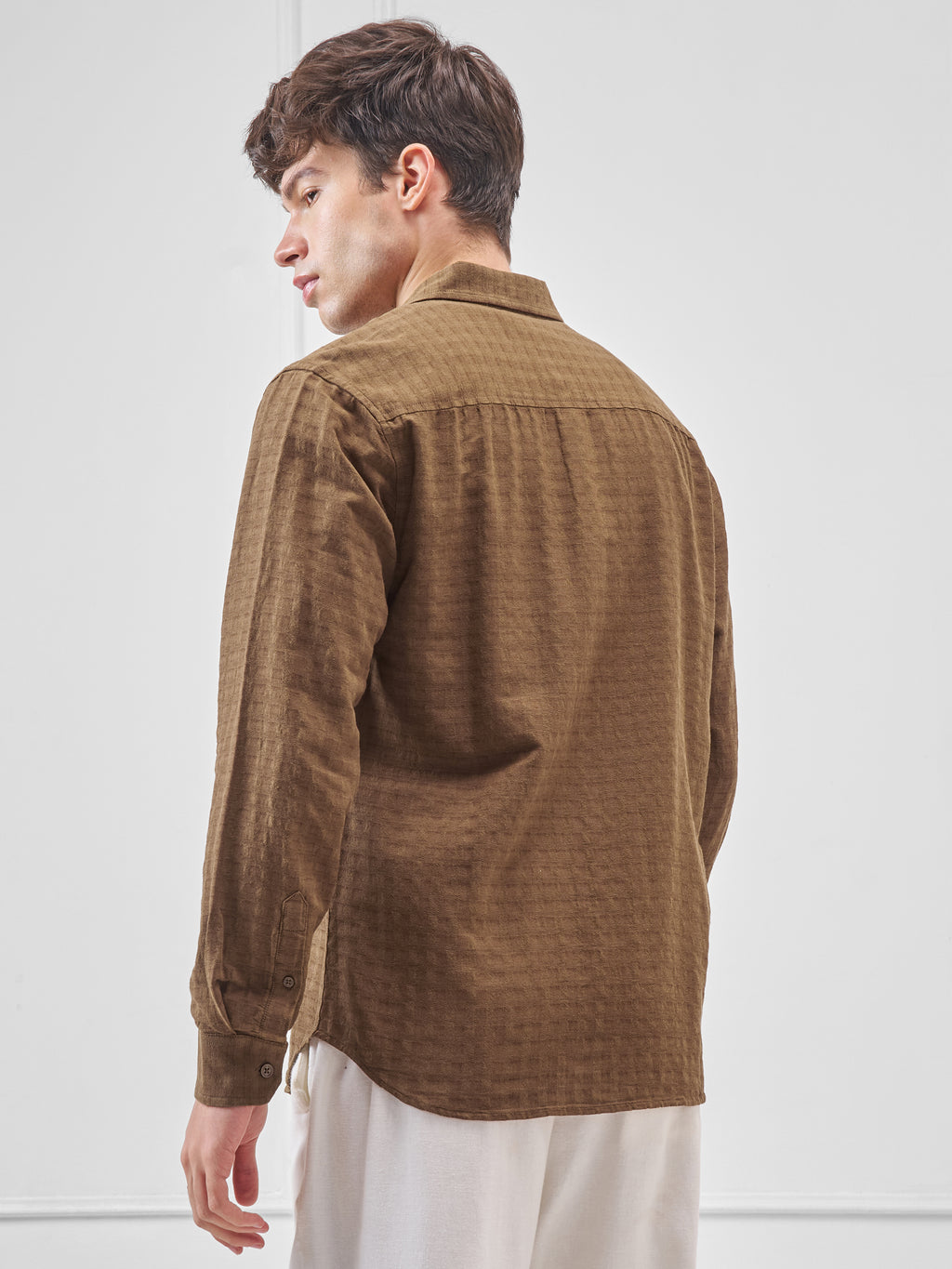 Highlander Men Brown Self Design Relaxed Fit Casual Shirt - Brown - Image 3