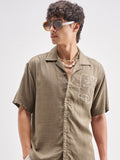Highlander Men Tan Embroidered Relaxed Fit Casual Shirt - Tan - Image 1