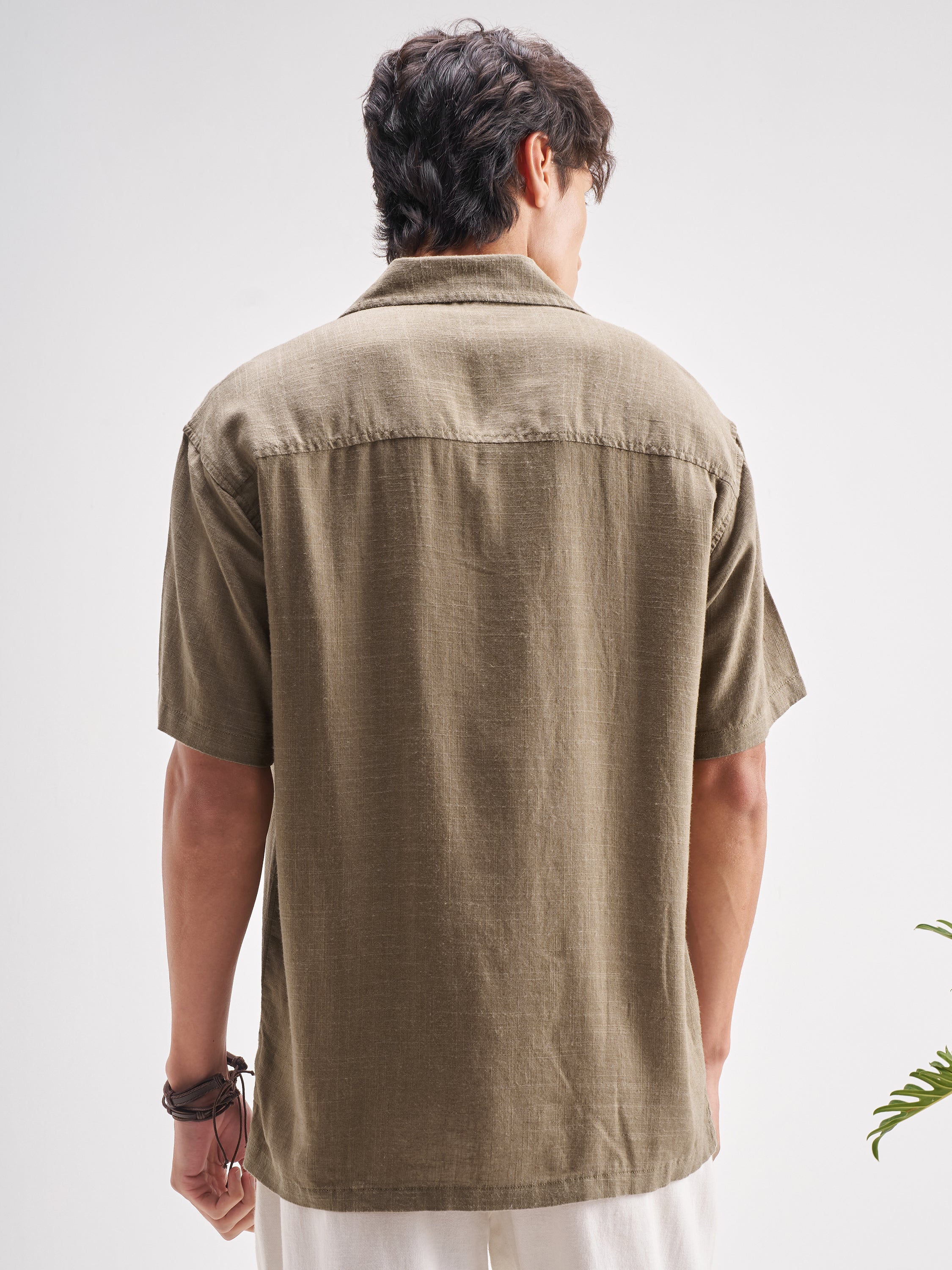 Highlander Men Tan Embroidered Relaxed Fit Casual Shirt - Tan - Image 3