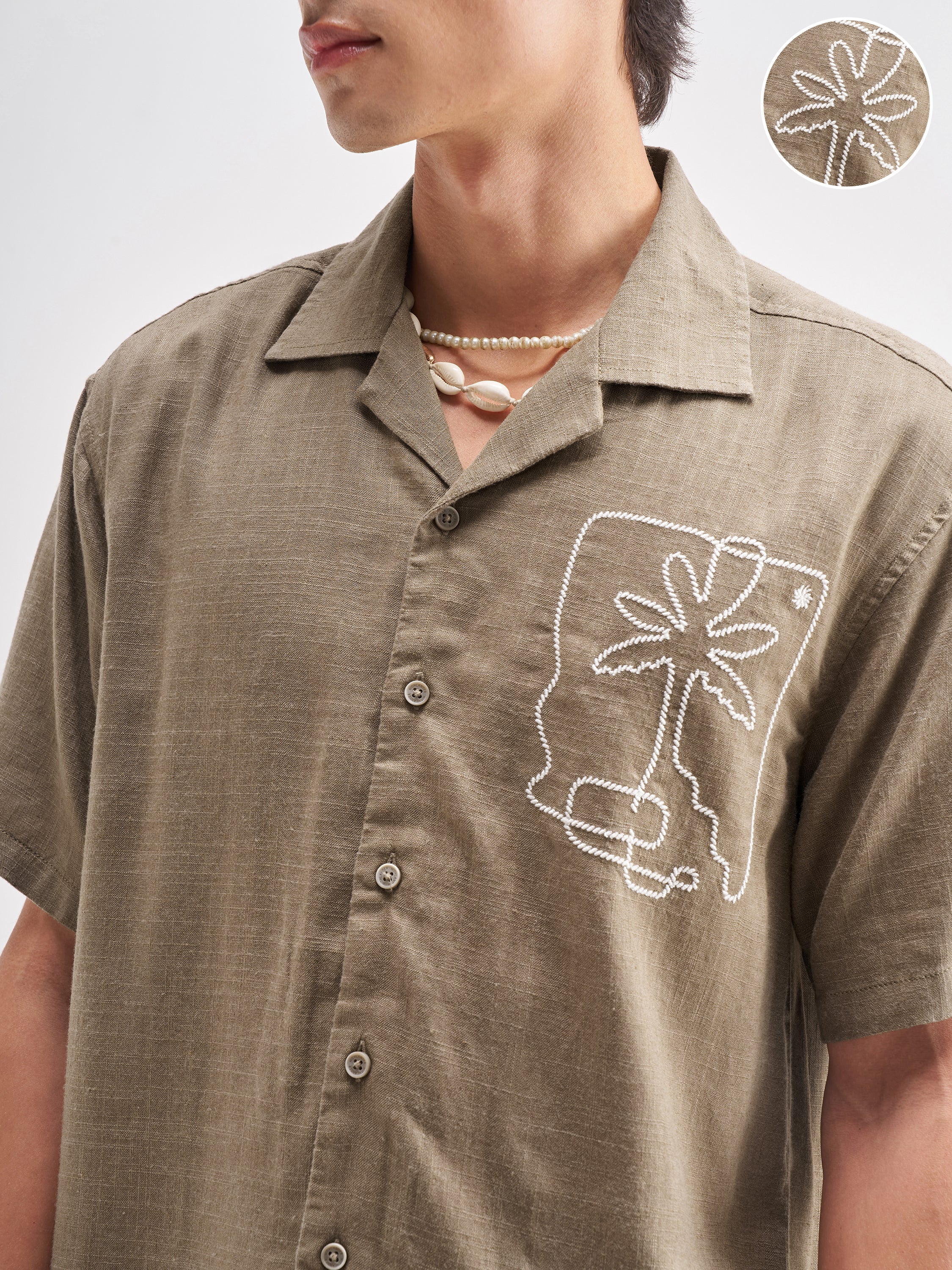 Highlander Men Tan Embroidered Relaxed Fit Casual Shirt - Tan - Image 5