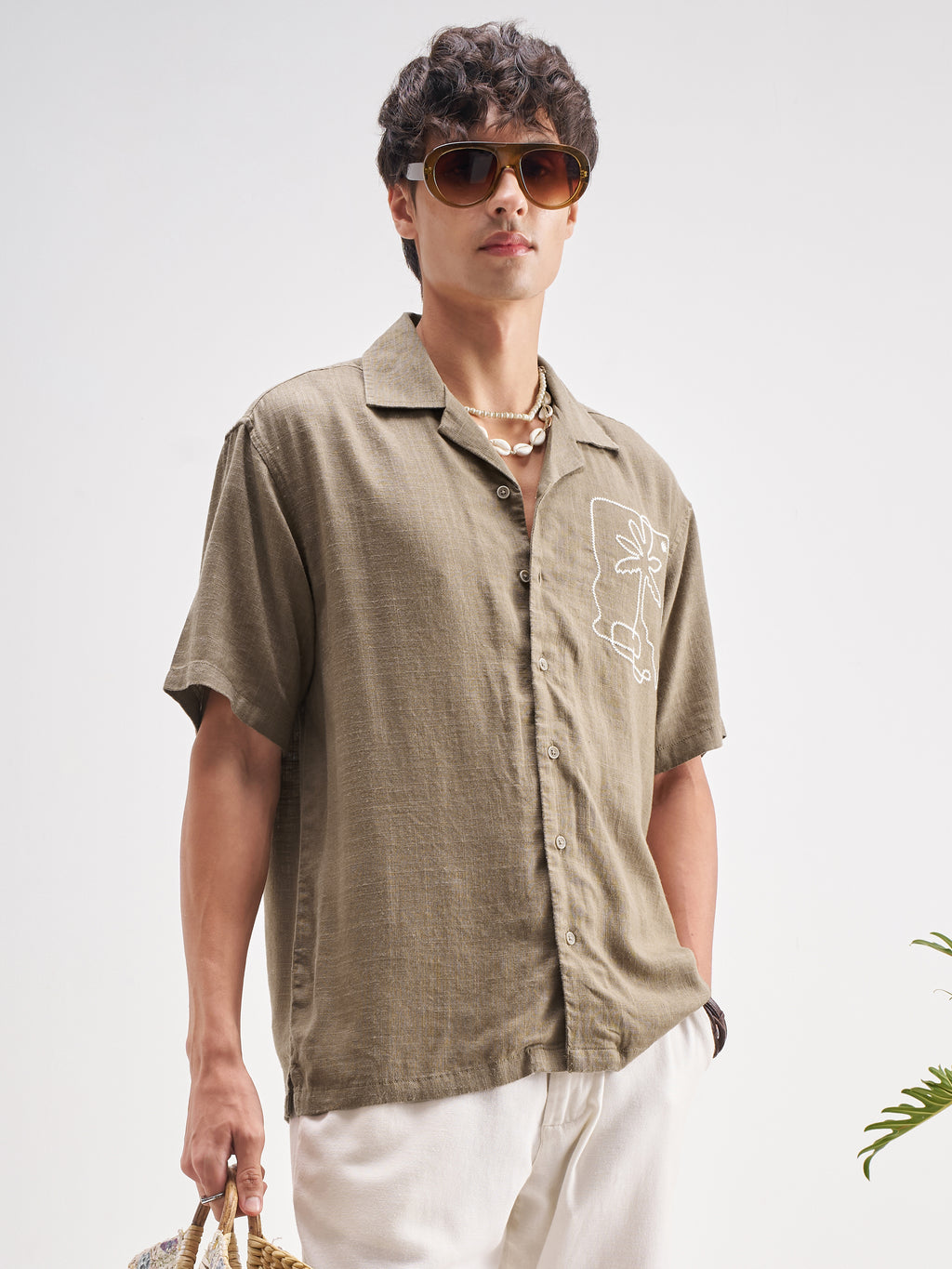 Highlander Men Tan Embroidered Relaxed Fit Casual Shirt - Tan - Image 6