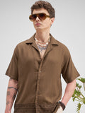 Highlander Men Brown Embroidered Relaxed Fit Casual Shirt - Brown - Image 1