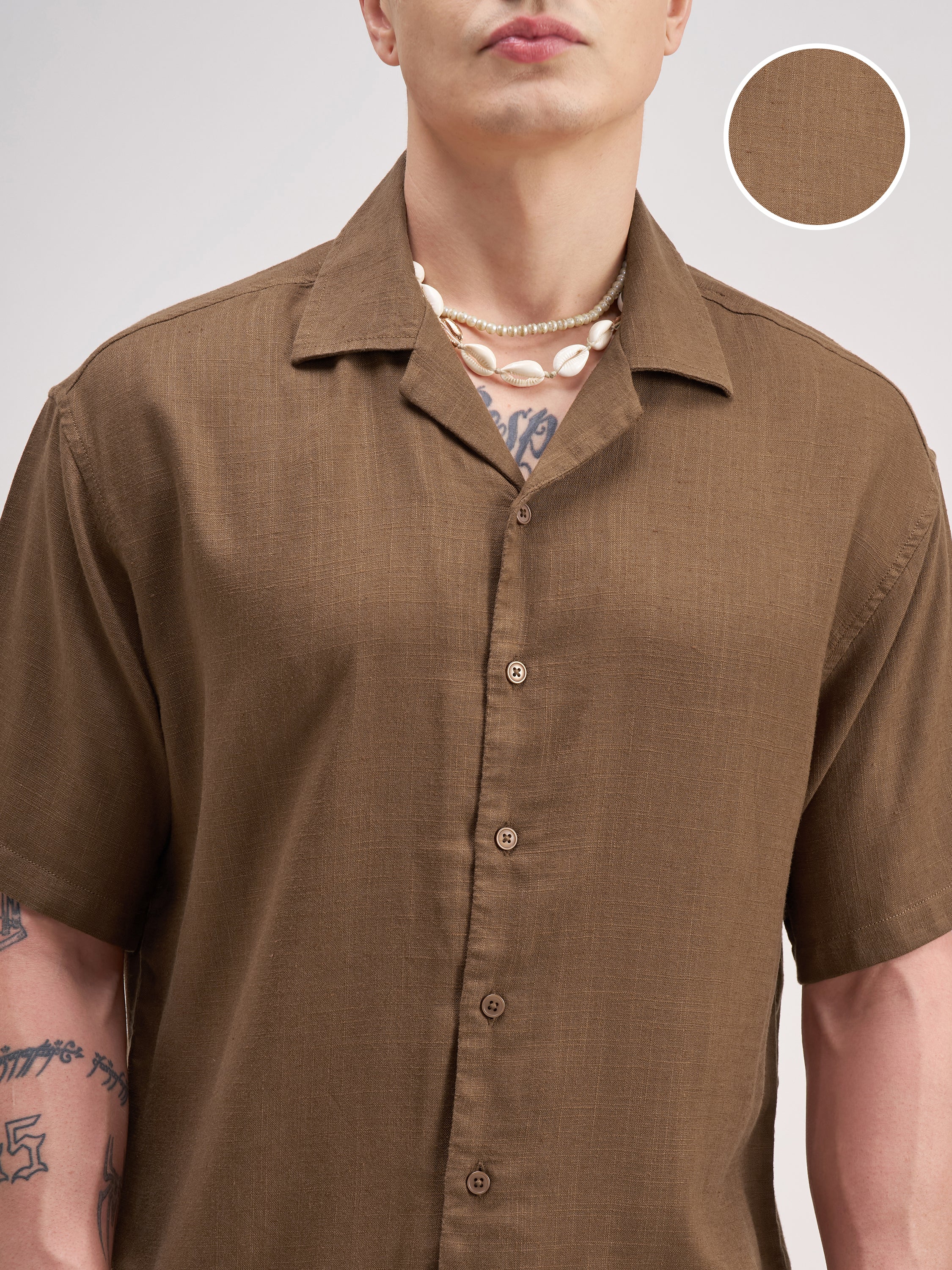 Highlander Men Brown Embroidered Relaxed Fit Casual Shirt - Brown - Image 5