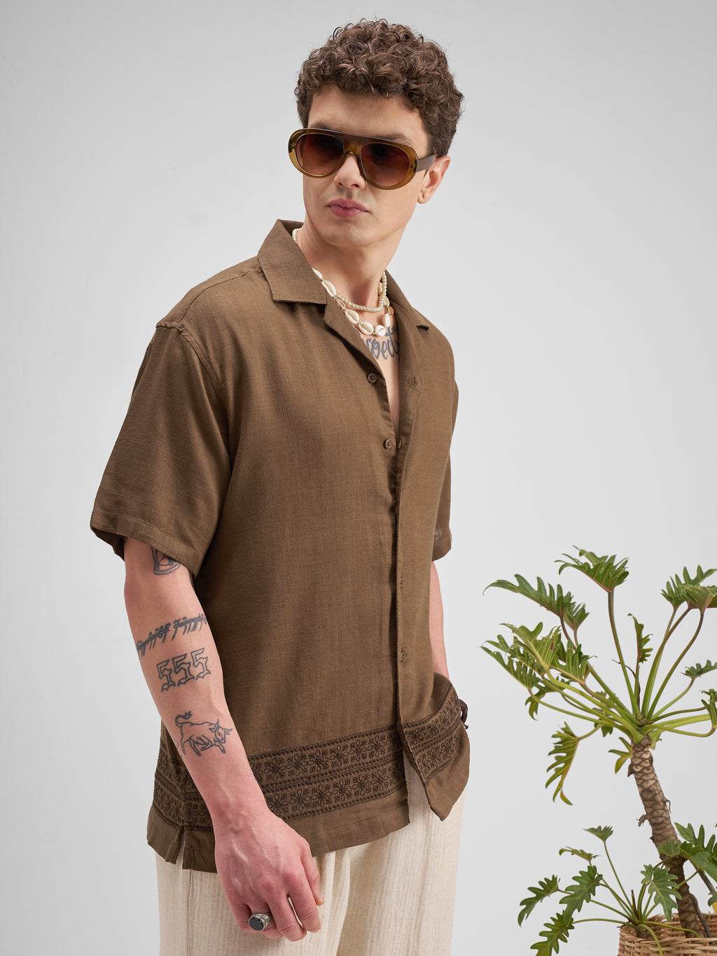 Highlander Men Brown Embroidered Relaxed Fit Casual Shirt - Brown - Image 6