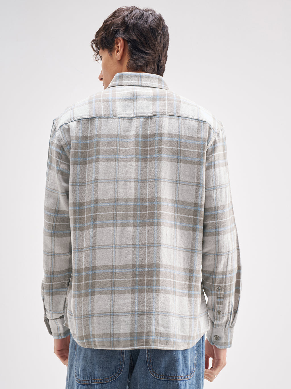 Highlander Men Grey Checked Relaxed Fit Casual Shirt - Grey - Image 3