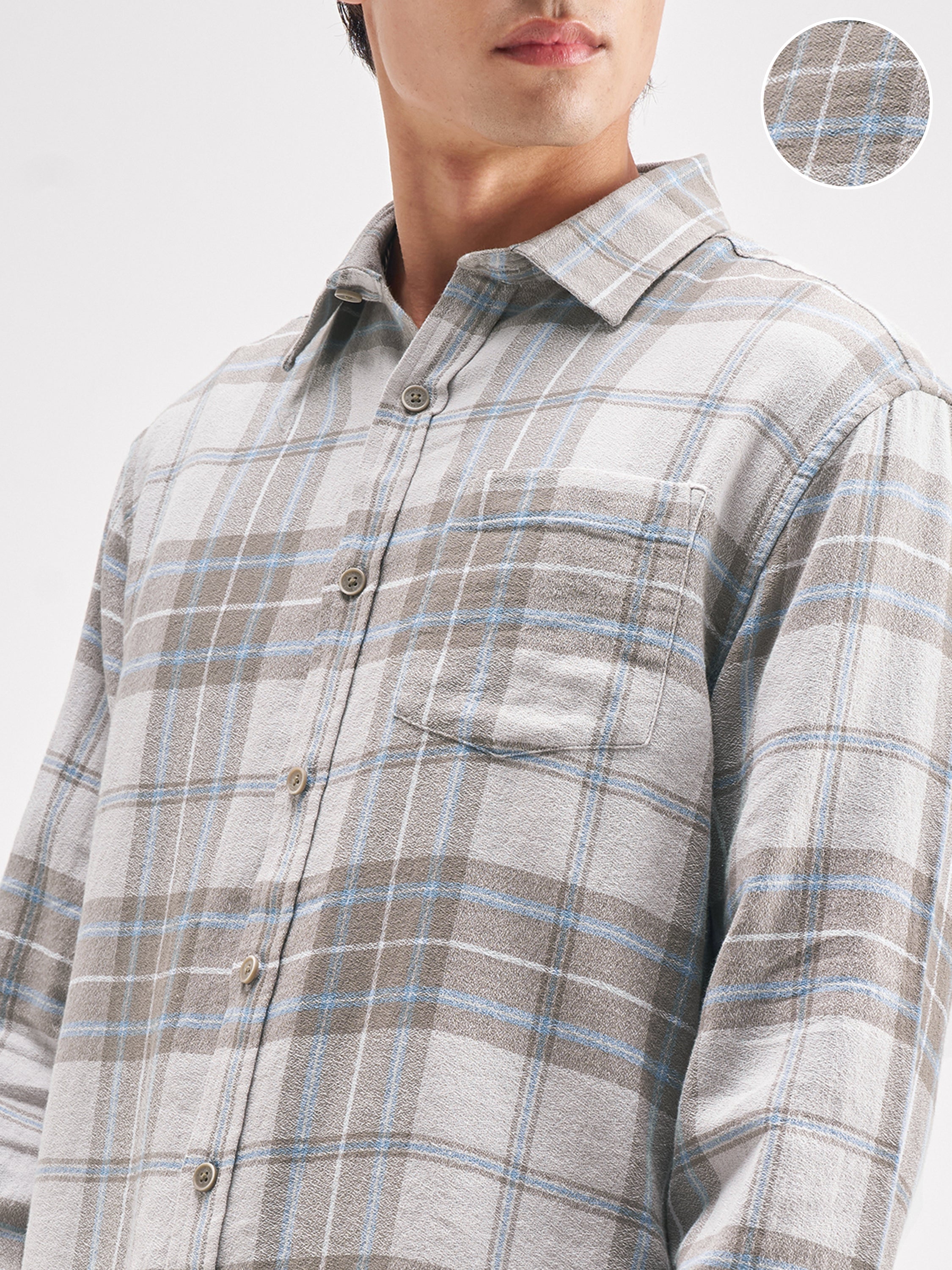 Highlander Men Grey Checked Relaxed Fit Casual Shirt - Grey - Image 5