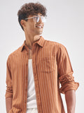 Highlander Men Rust Striped Regular Fit Casual Shirt - Rust - Image 1