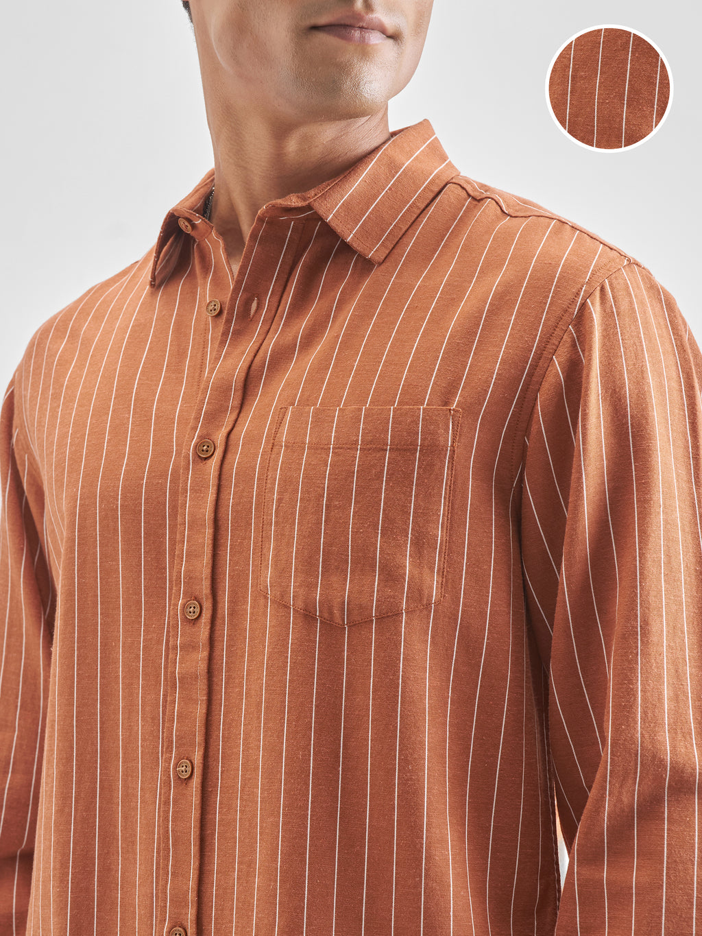 Highlander Men Rust Striped Regular Fit Casual Shirt - Rust - Image 5