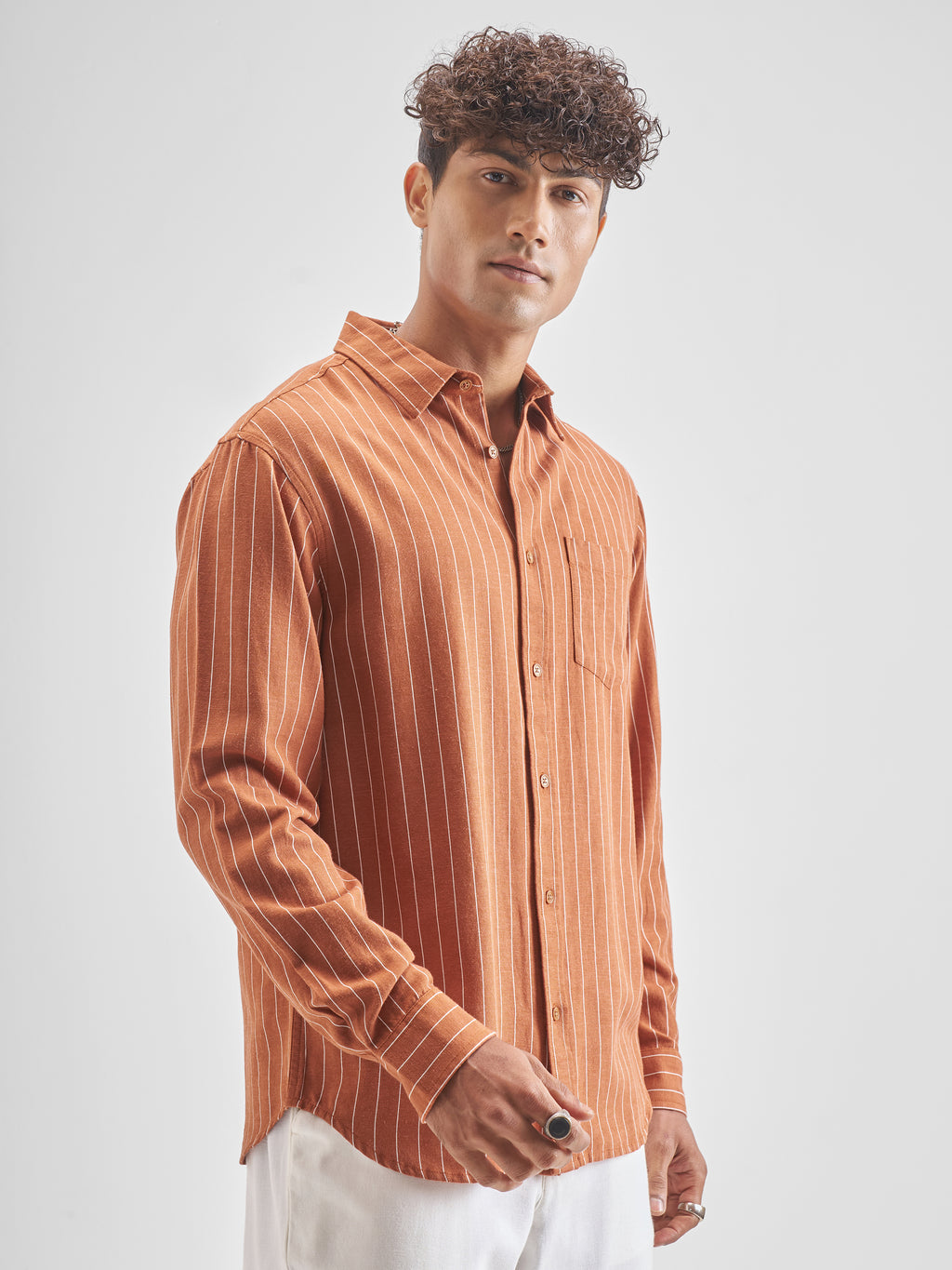 Highlander Men Rust Striped Regular Fit Casual Shirt - Rust - Image 6