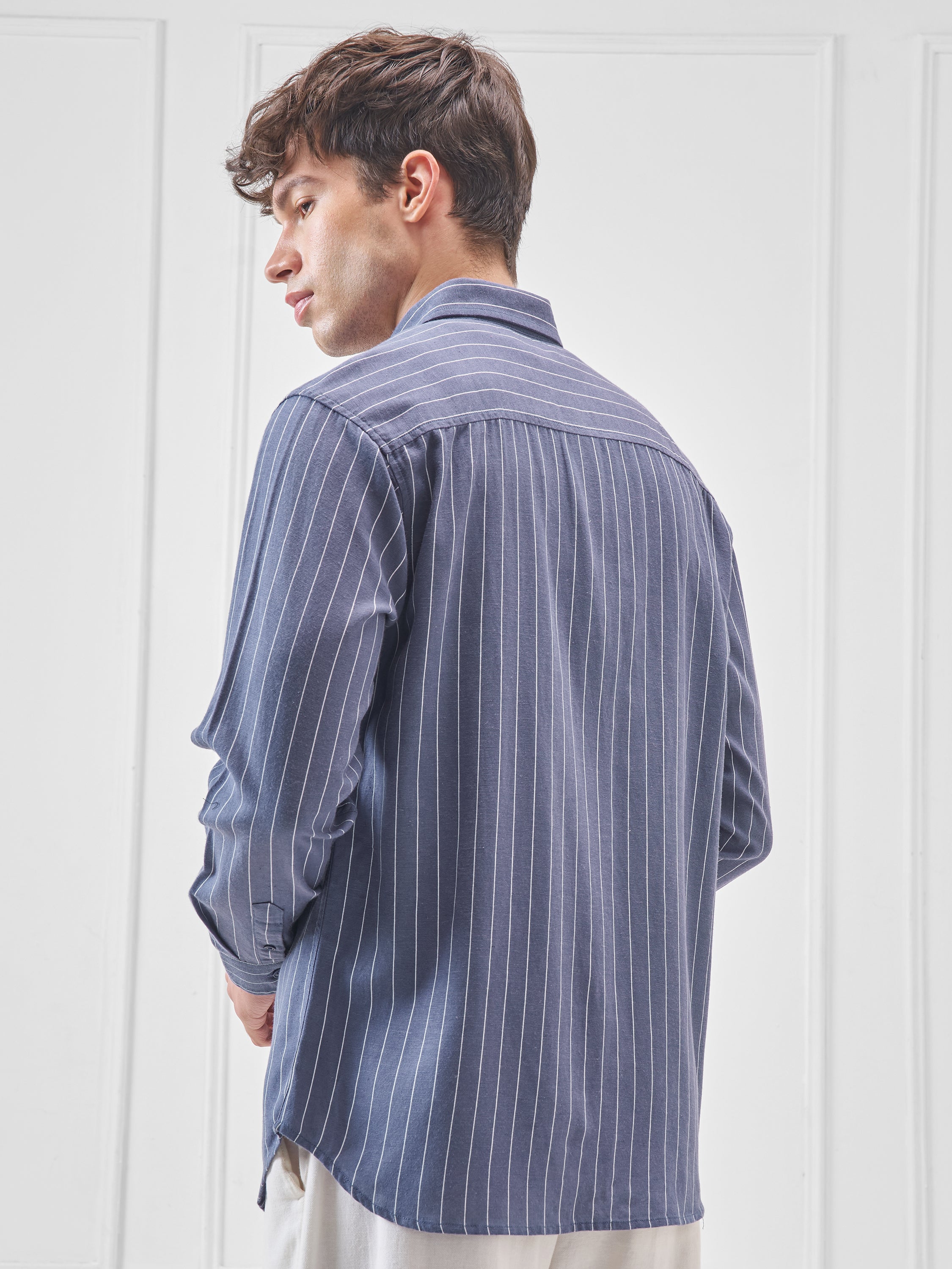 Highlander Men Blue Striped Regular Fit Casual Shirt - Blue - Image 3