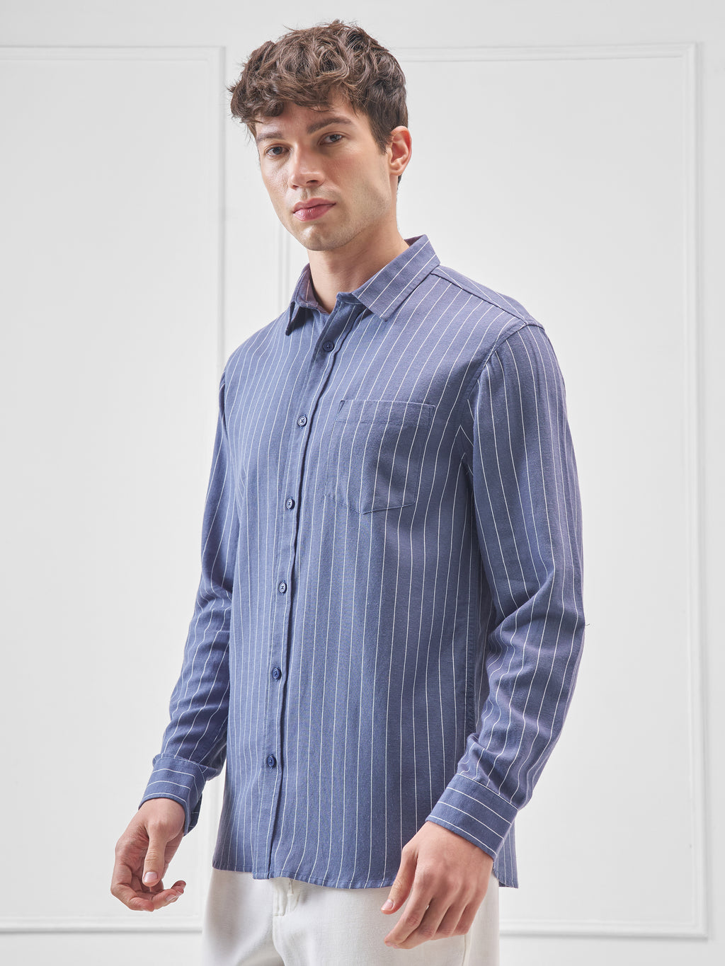 Highlander Men Blue Striped Regular Fit Casual Shirt - Blue - Image 4