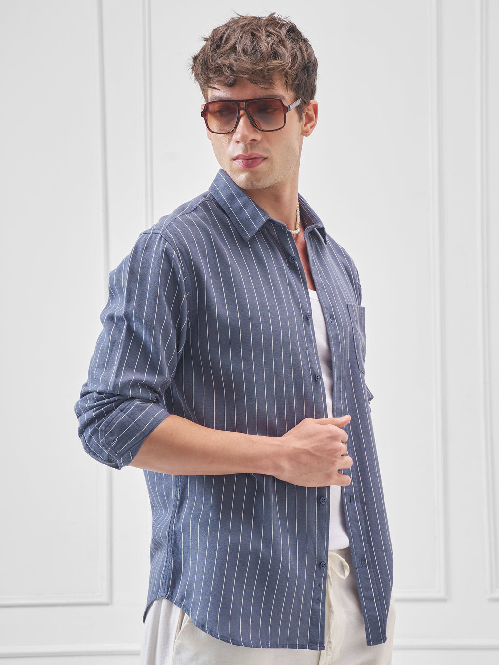 Highlander Men Blue Striped Regular Fit Casual Shirt - Blue - Image 6