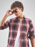 Highlander Men Pink Checked Slim Fit Casual Shirt - Pink - Image 1