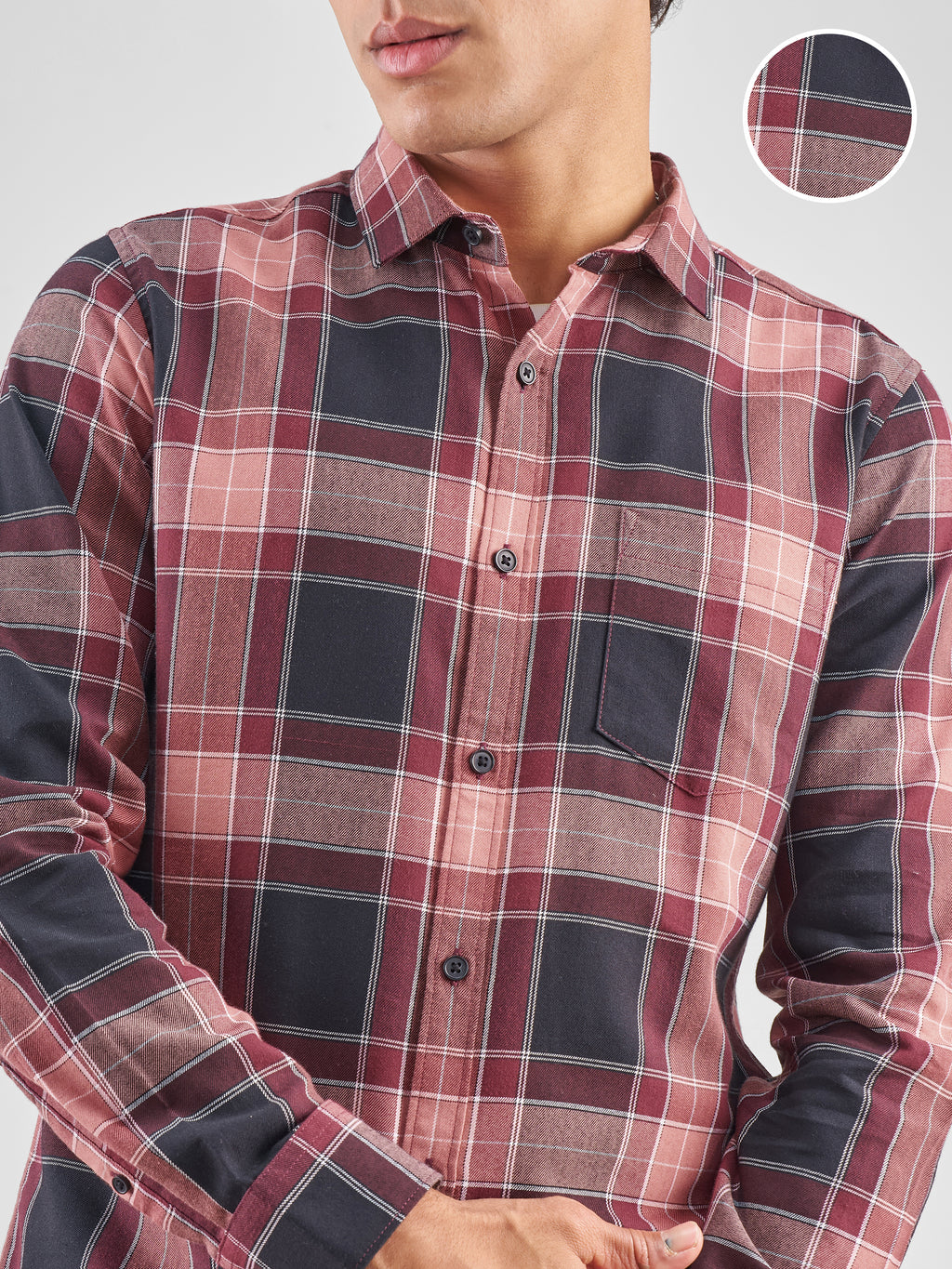 Highlander Men Pink Checked Slim Fit Casual Shirt - Pink - Image 5