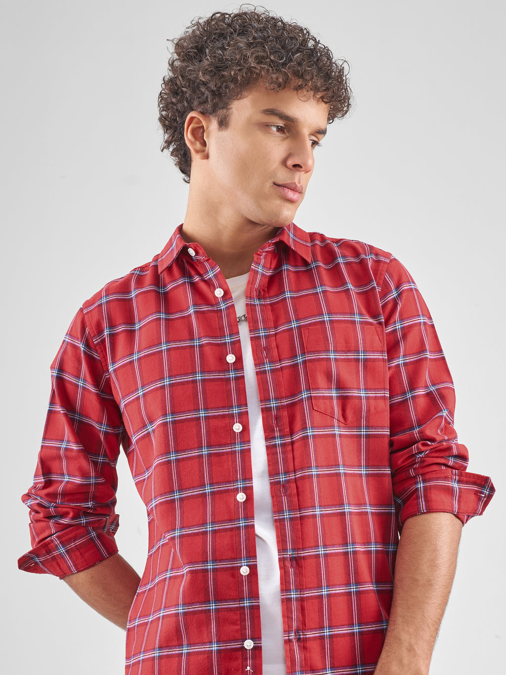 Highlander Men Red Checked Slim Fit Casual Shirt - Red - Image 1