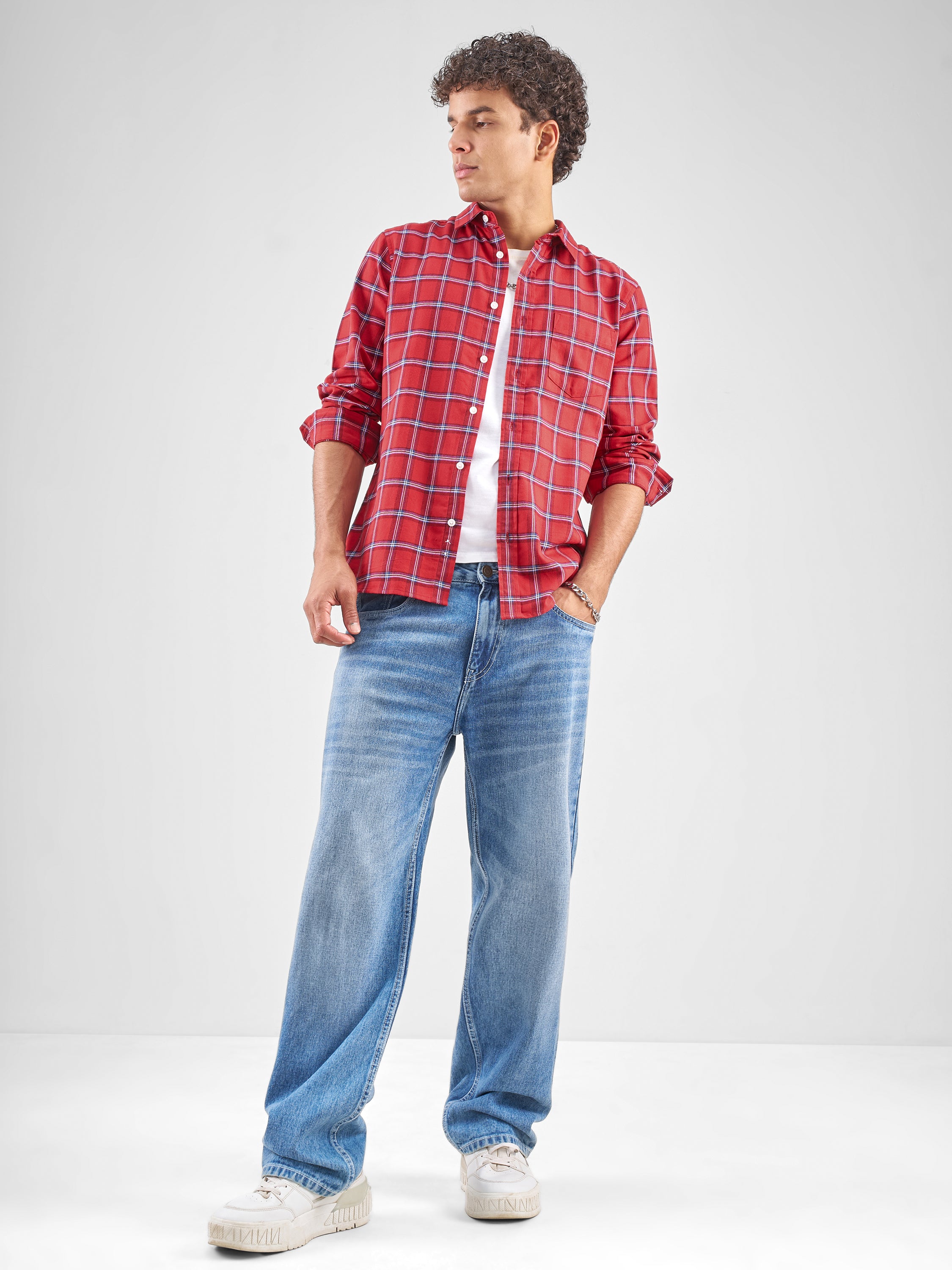 Highlander Men Red Checked Slim Fit Casual Shirt - Red - Image 2