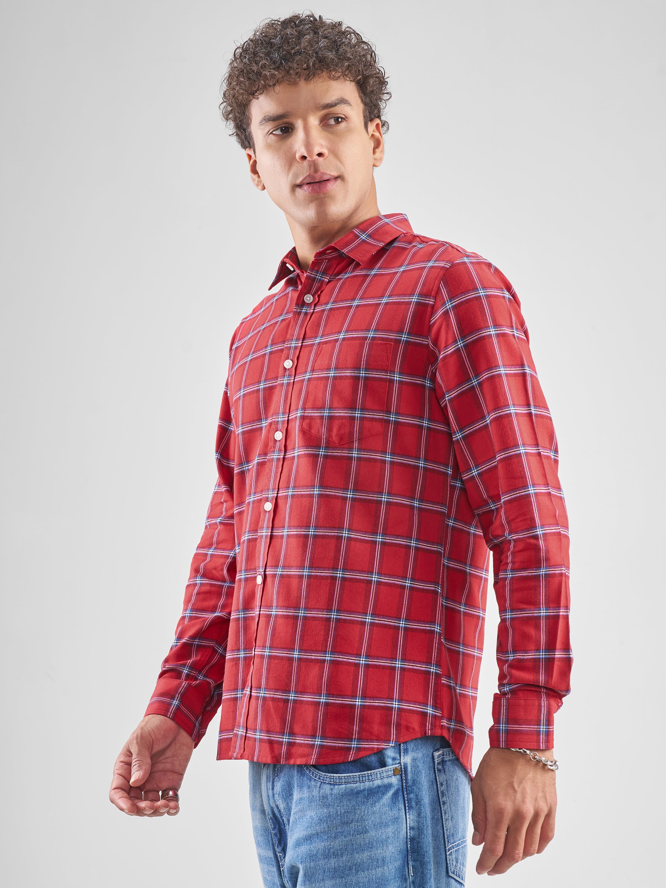 Highlander Men Red Checked Slim Fit Casual Shirt - Red - Image 4