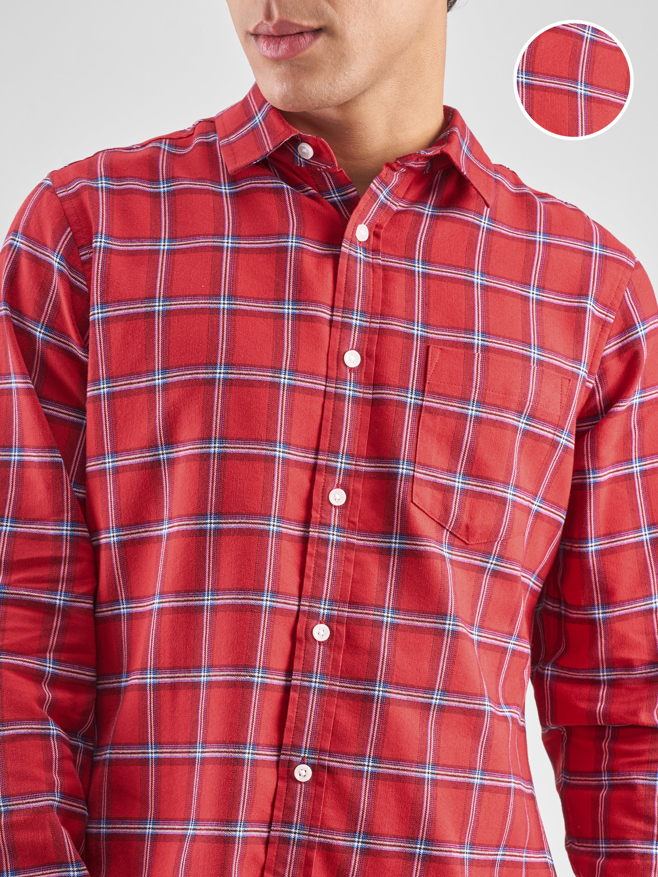Highlander Men Red Checked Slim Fit Casual Shirt - Red - Image 5