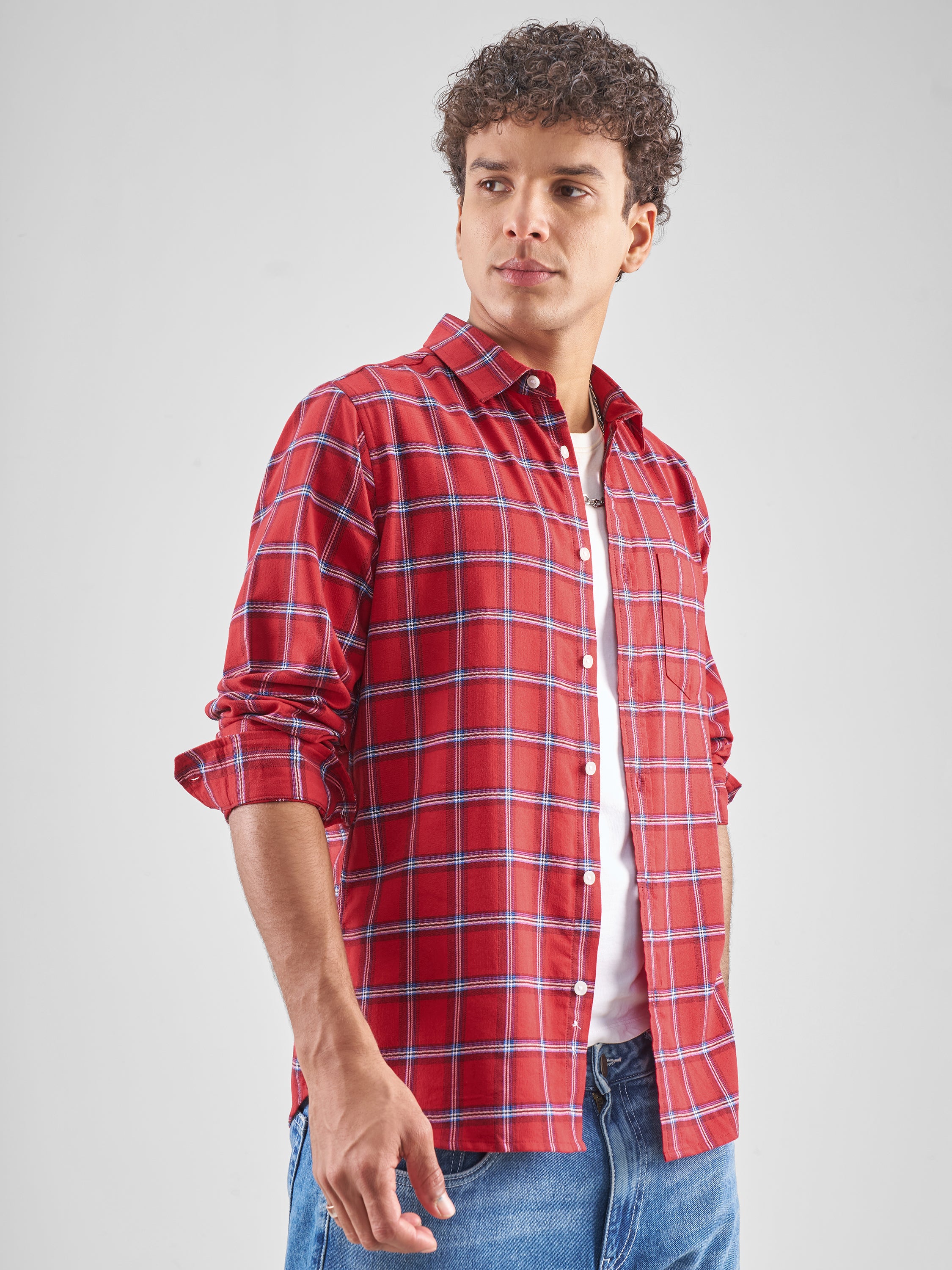 Highlander Men Red Checked Slim Fit Casual Shirt - Red - Image 6