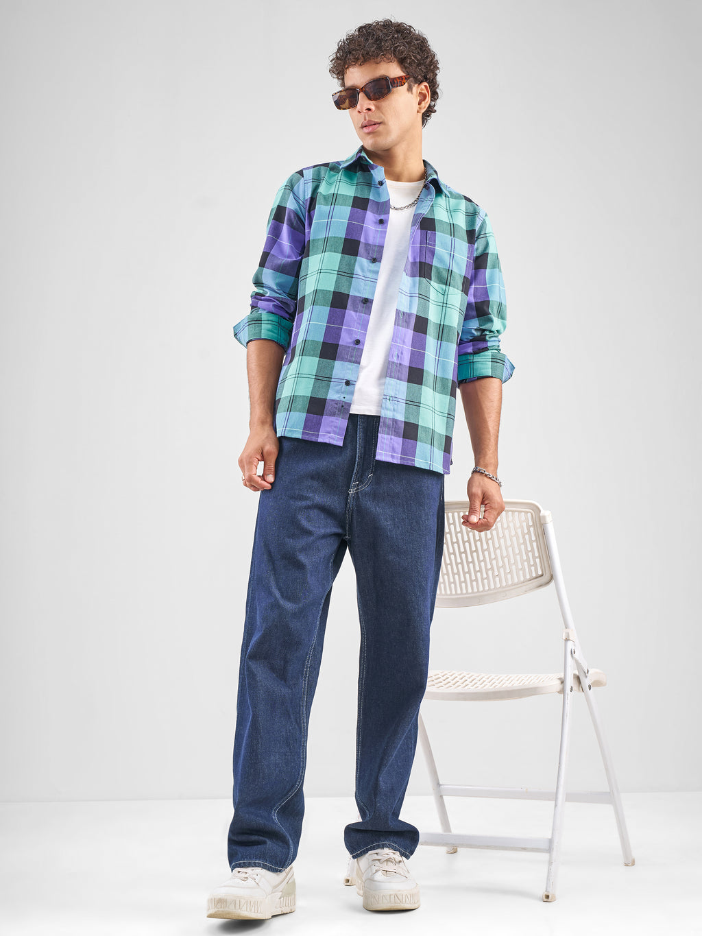 Highlander Men Blue Checked Slim Fit Casual Shirt - Blue - Image 2