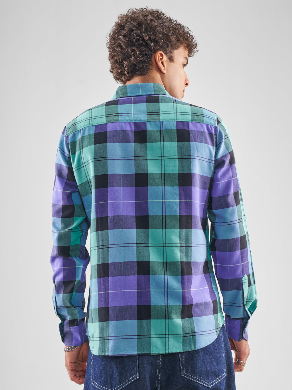 Highlander Men Blue Checked Slim Fit Casual Shirt - Blue - Image 3