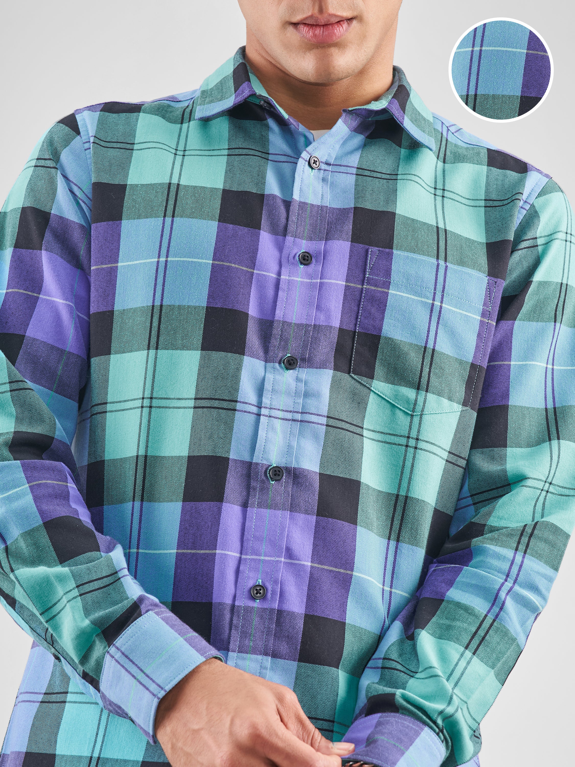 Highlander Men Blue Checked Slim Fit Casual Shirt - Blue - Image 5