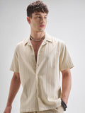 Highlander Men Cream Self Design Relaxed Fit Casual Shirt - Cream - Image 1