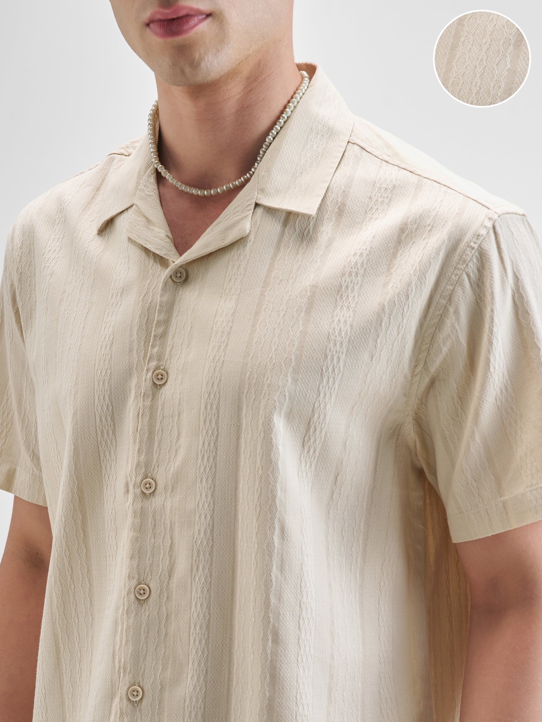 Highlander Men Cream Self Design Relaxed Fit Casual Shirt - Cream - Image 5
