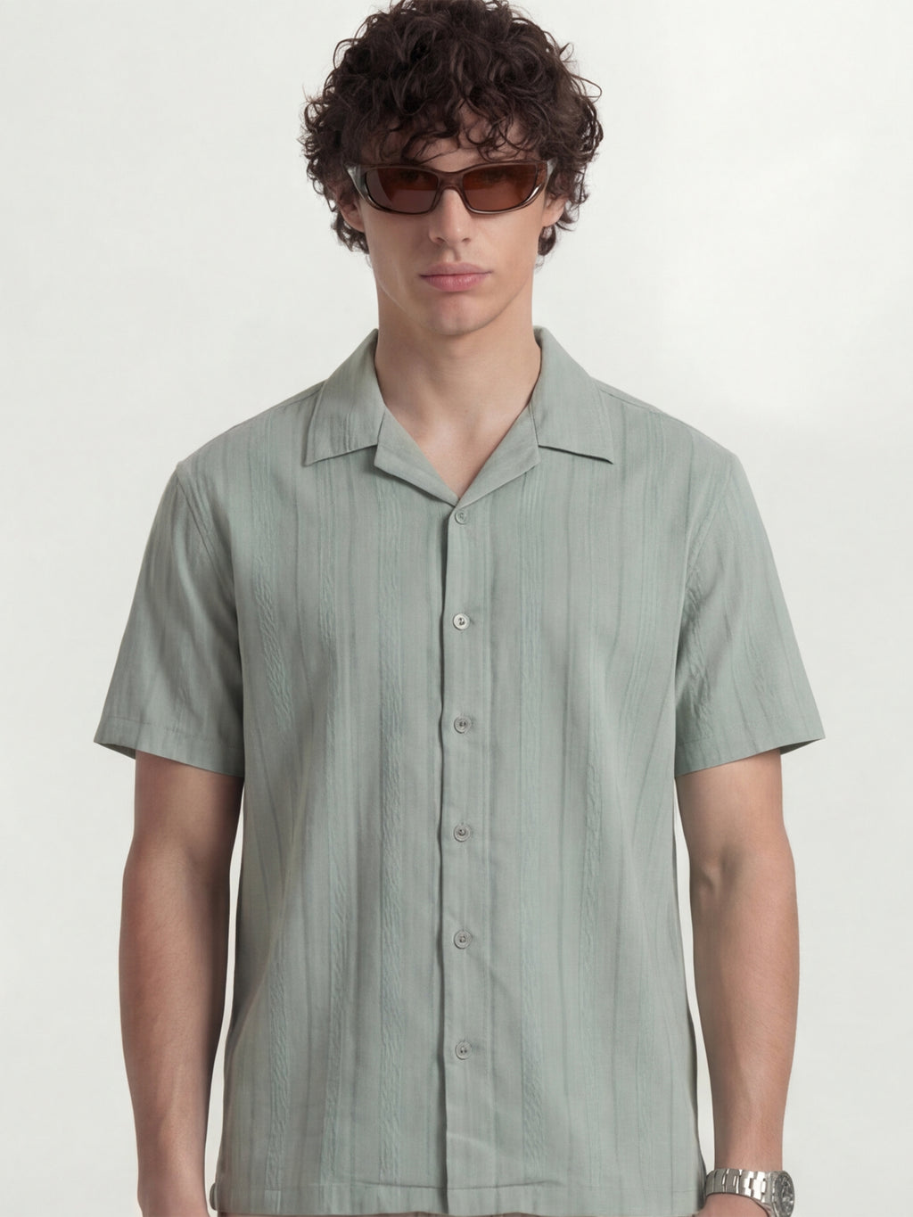 Highlander Men Green Self Design Relaxed Fit Casual Shirt - Green - Image 1