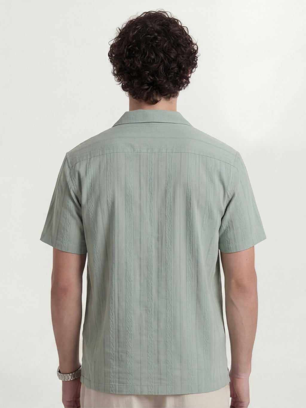 Highlander Men Green Self Design Relaxed Fit Casual Shirt - Green - Image 3