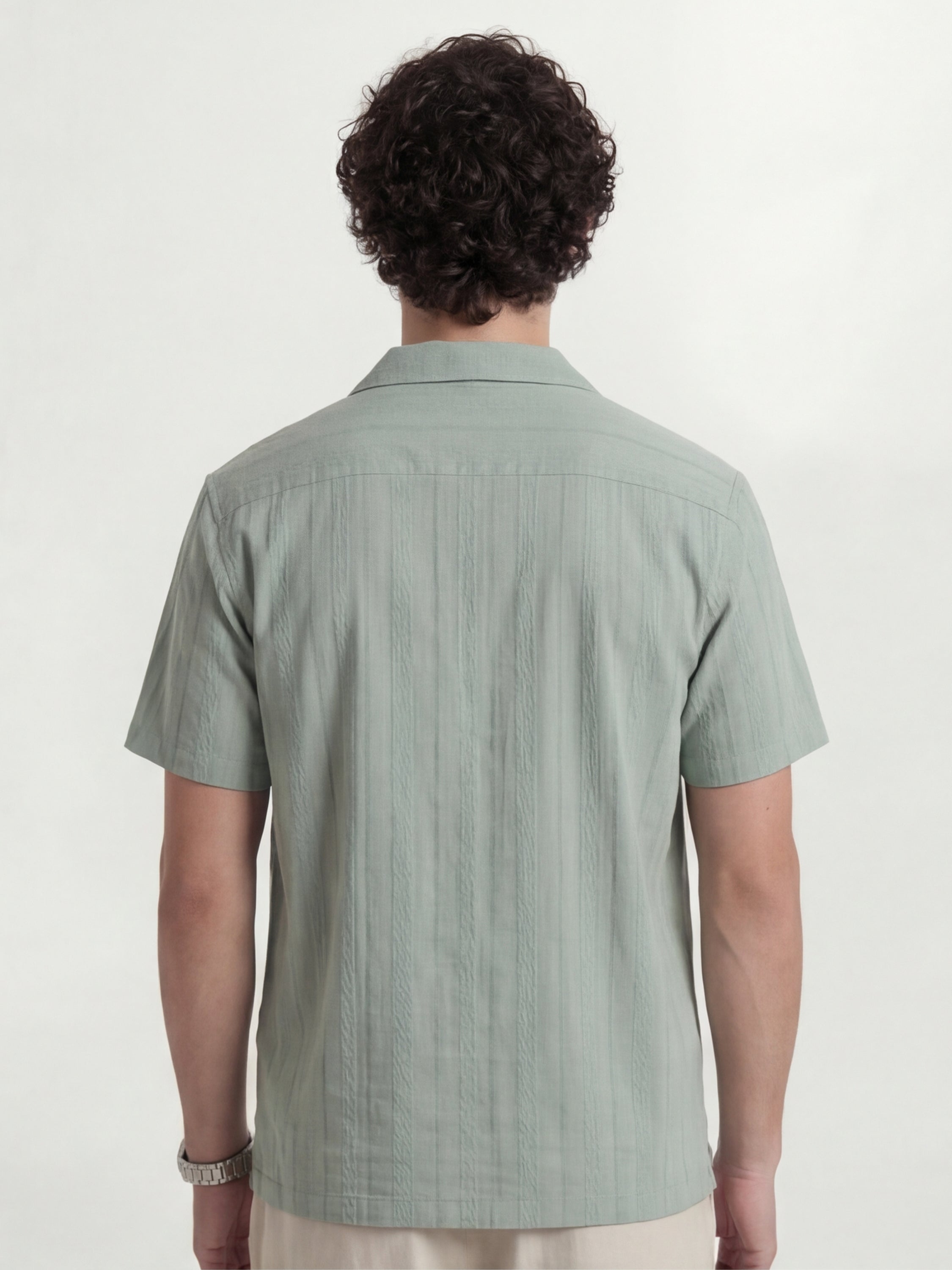 Highlander Men Green Self Design Relaxed Fit Casual Shirt - Green - Image 3