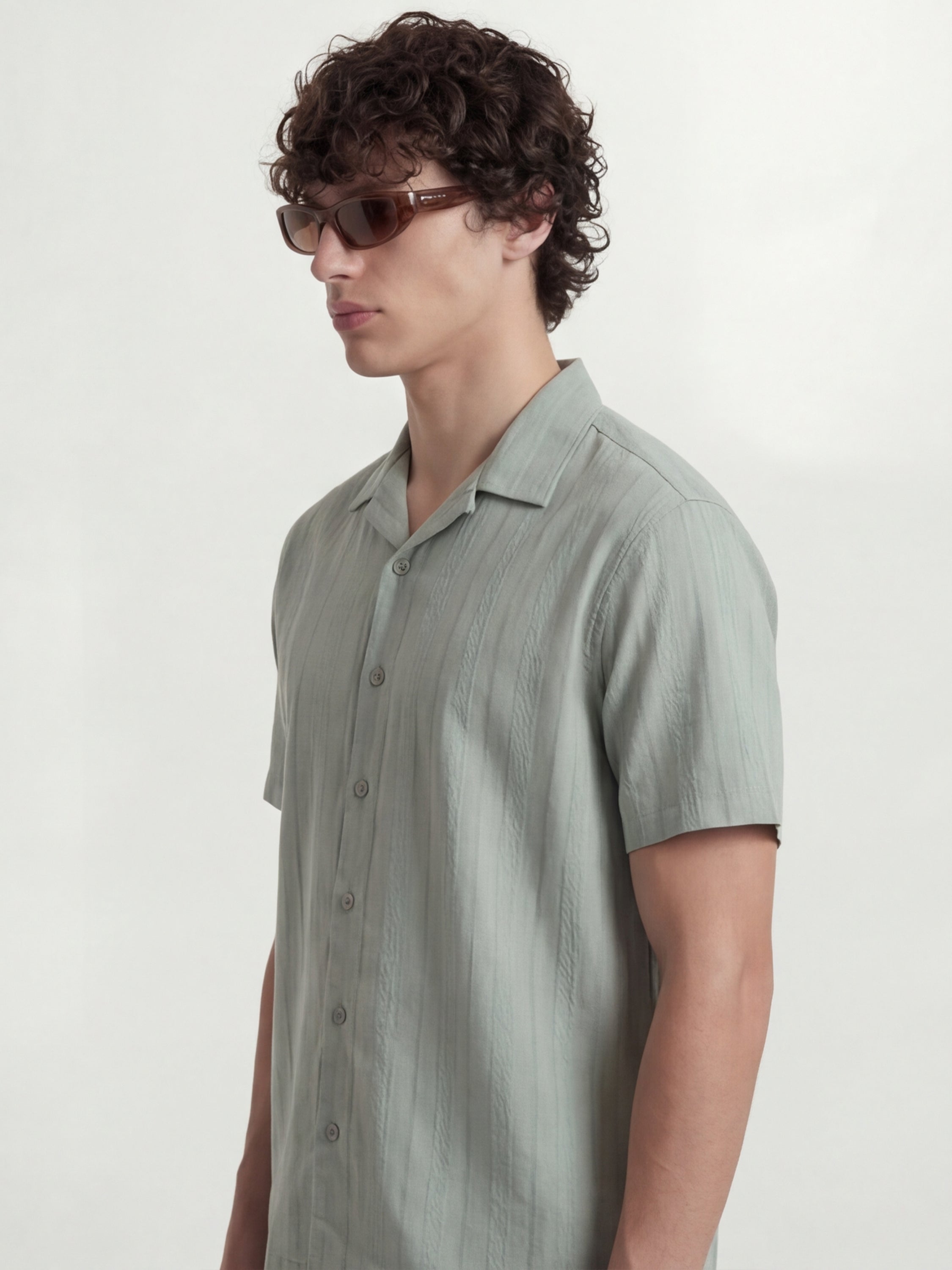 Highlander Men Green Self Design Relaxed Fit Casual Shirt - Green - Image 4