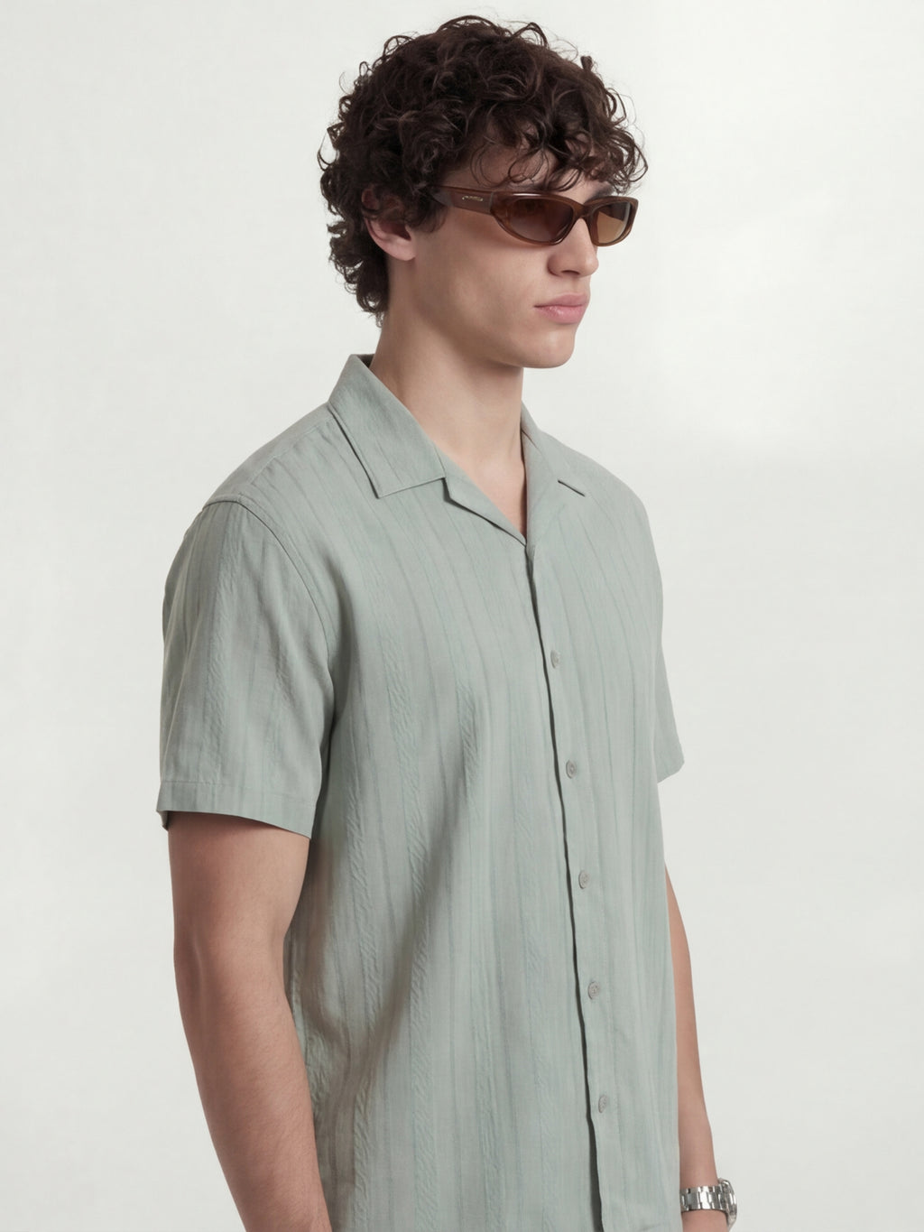 Highlander Men Green Self Design Relaxed Fit Casual Shirt - Green - Image 6