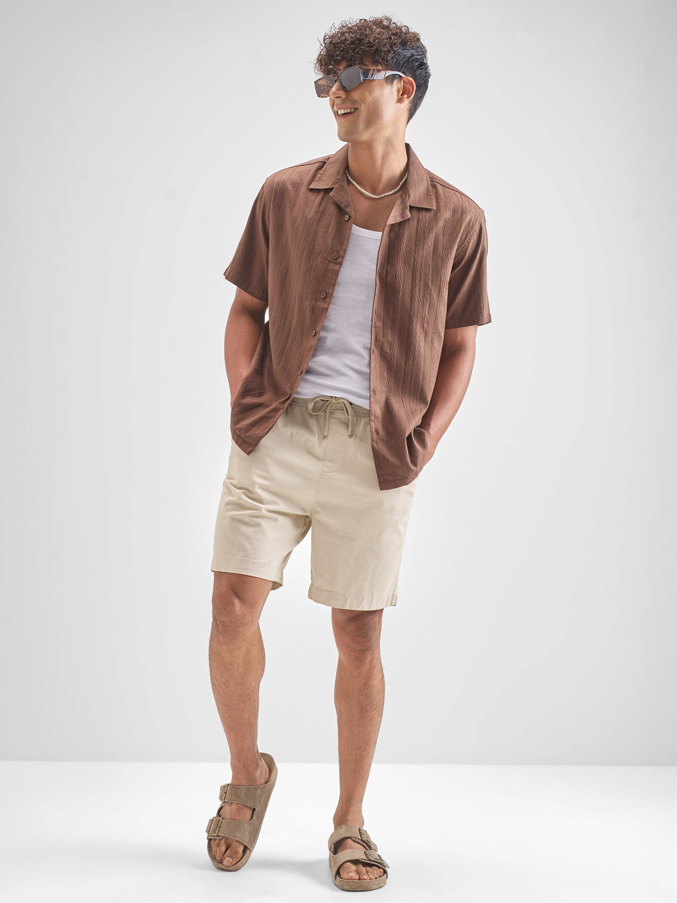 Highlander Men Brown Self Design Relaxed Fit Casual Shirt - Brown - Image 2