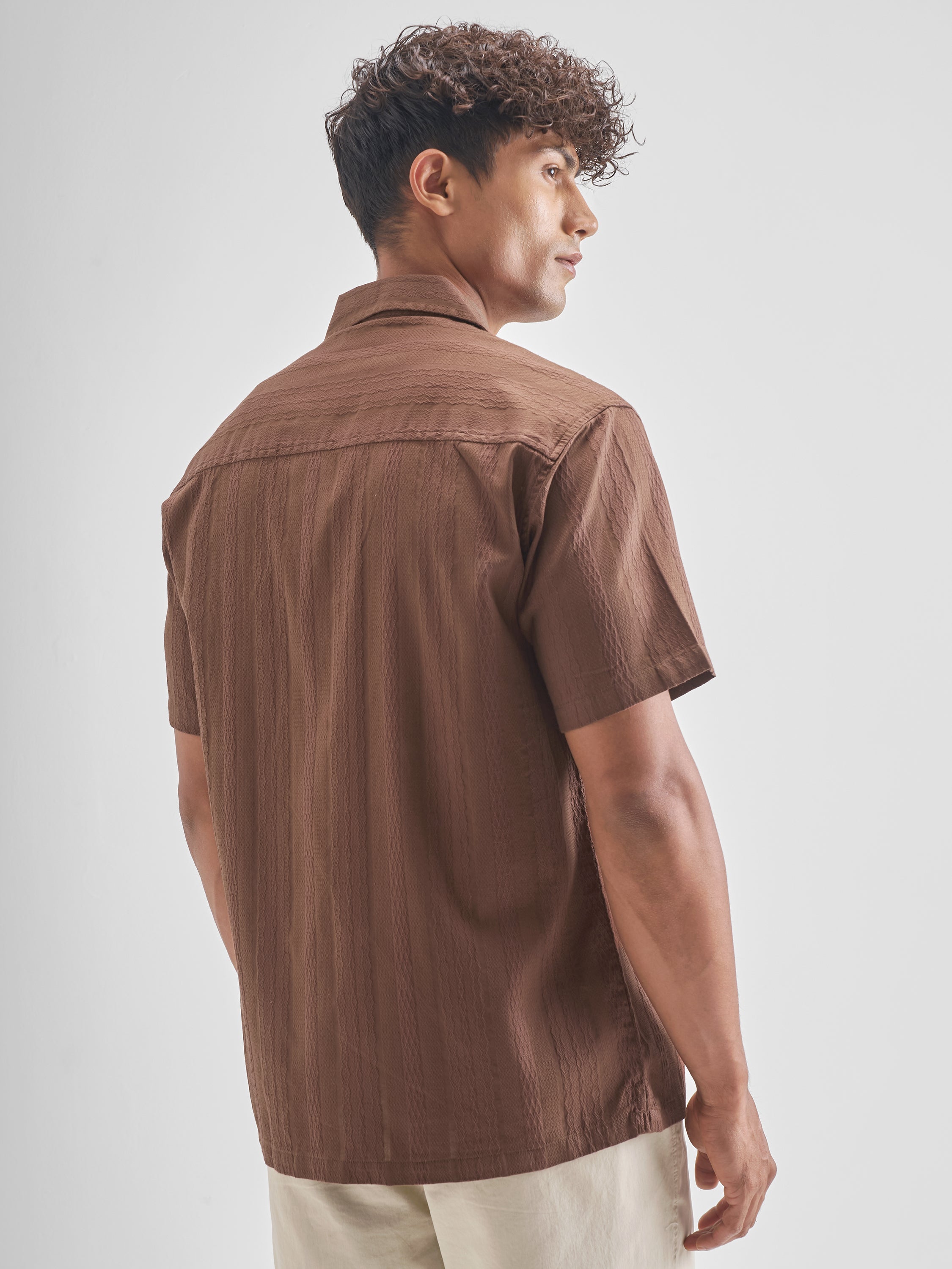 Highlander Men Brown Self Design Relaxed Fit Casual Shirt - Brown - Image 3