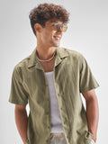 Highlander Men Olive Self Design Relaxed Fit Casual Shirt - Olive - Image 1