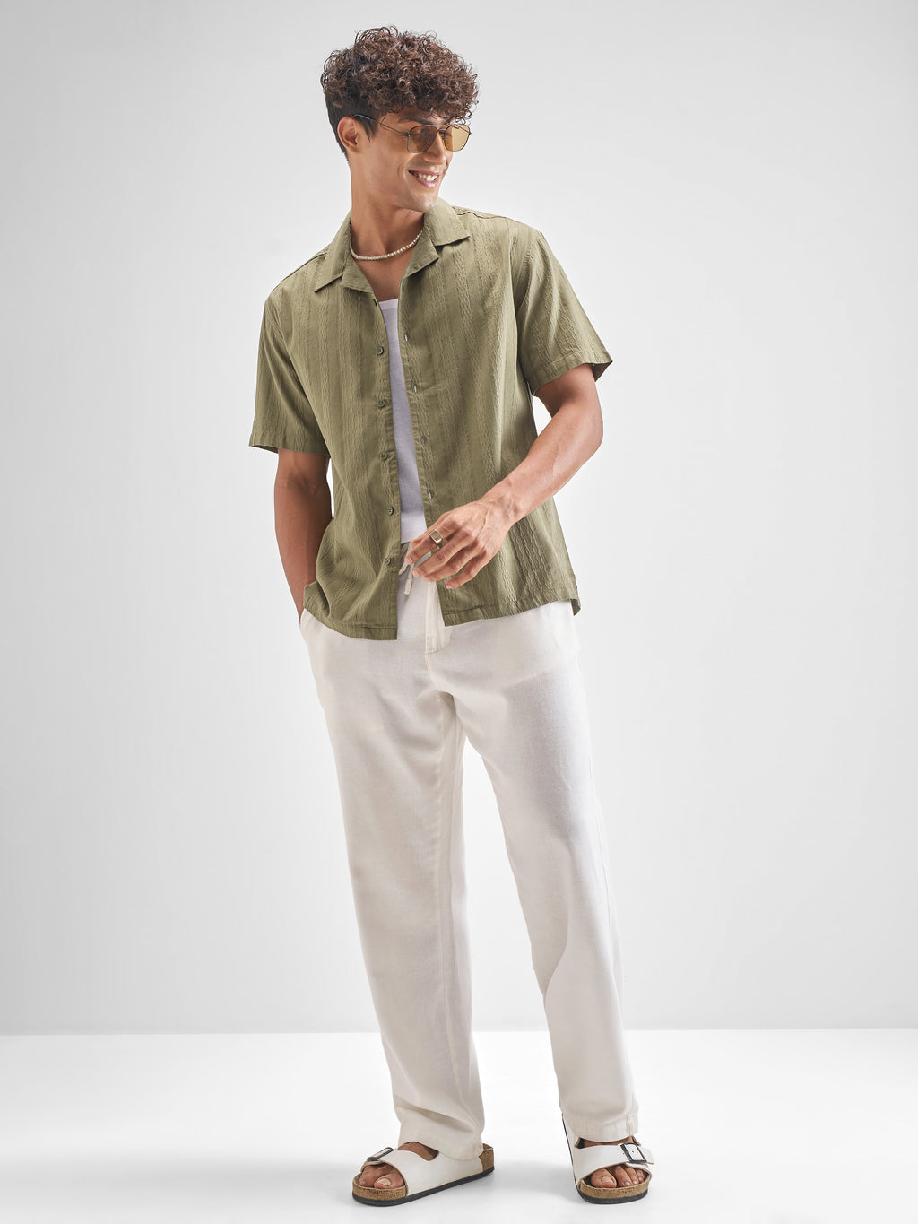 Highlander Men Olive Self Design Relaxed Fit Casual Shirt - Olive - Image 2