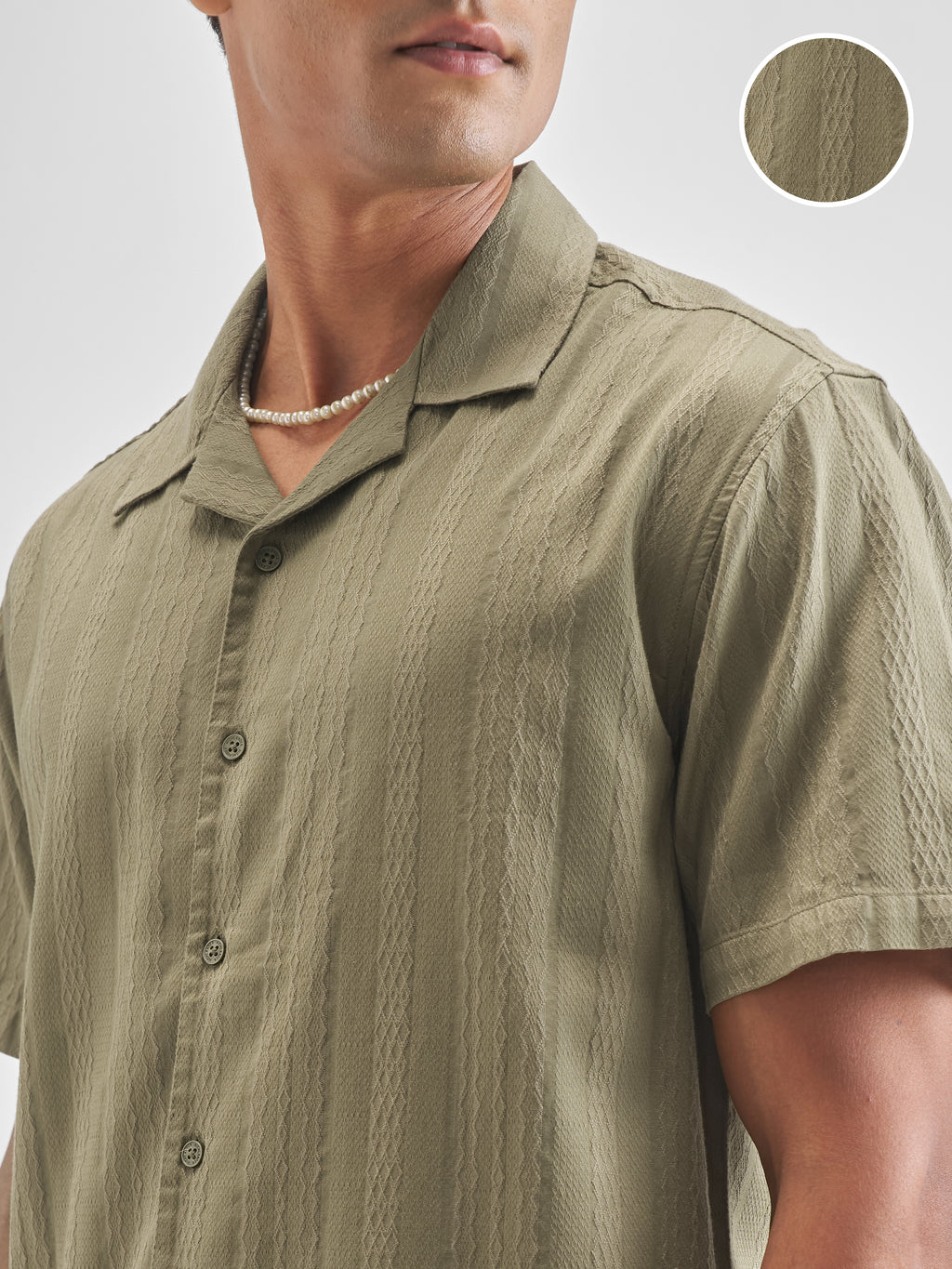 Highlander Men Olive Self Design Relaxed Fit Casual Shirt - Olive - Image 5