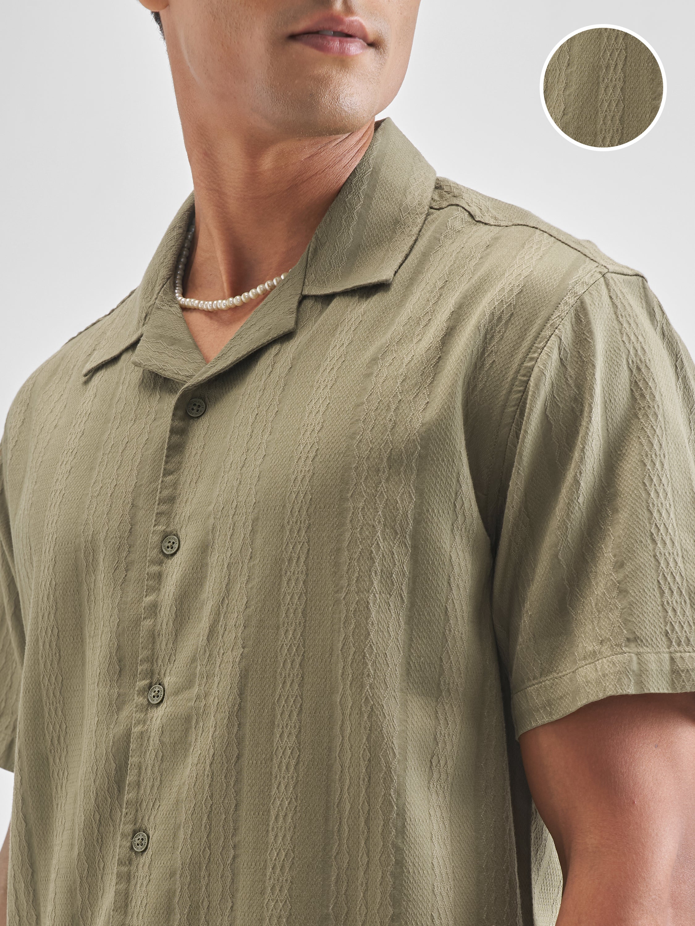 Highlander Men Olive Self Design Relaxed Fit Casual Shirt - Olive - Image 5