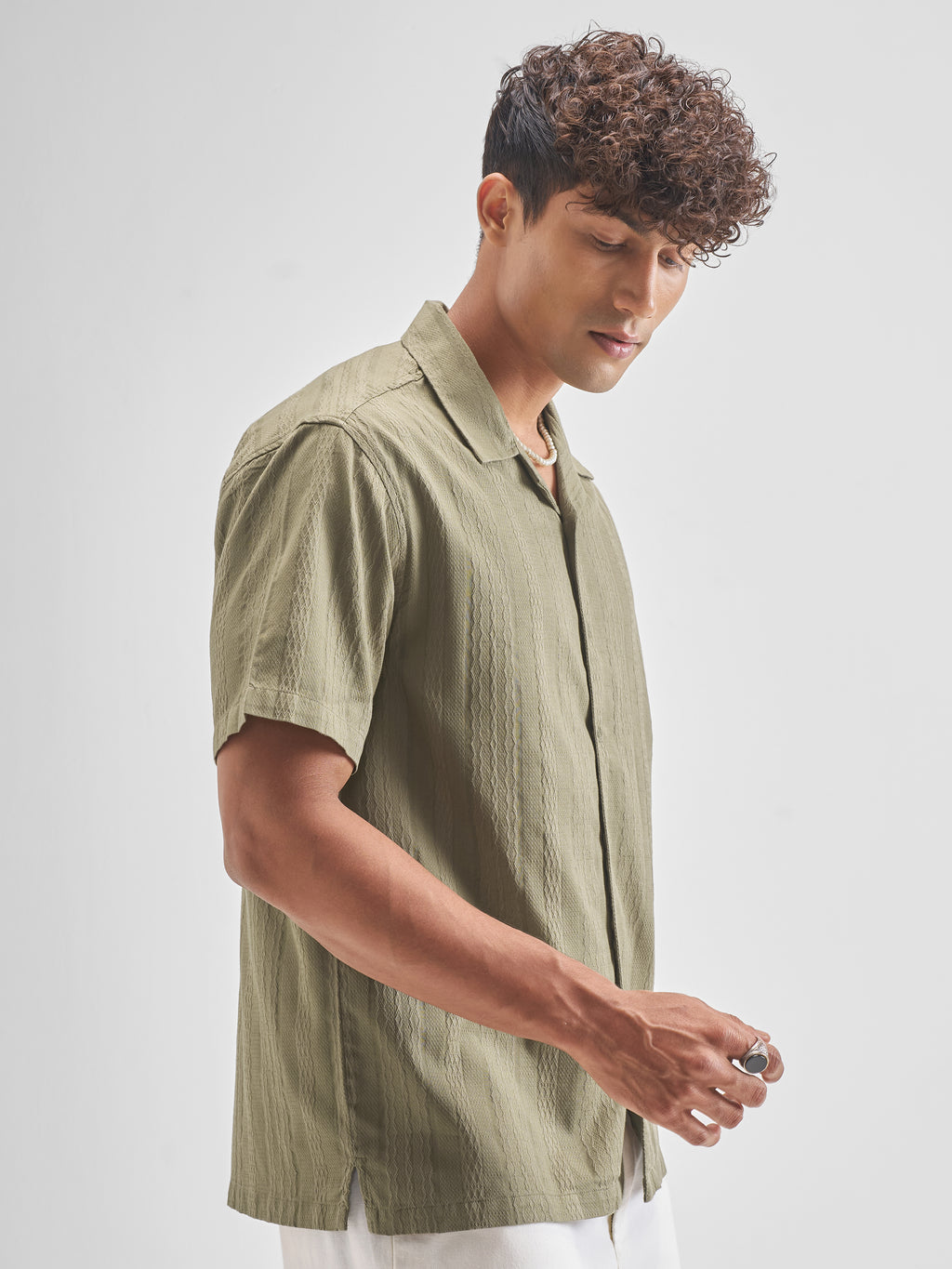 Highlander Men Olive Self Design Relaxed Fit Casual Shirt - Olive - Image 6