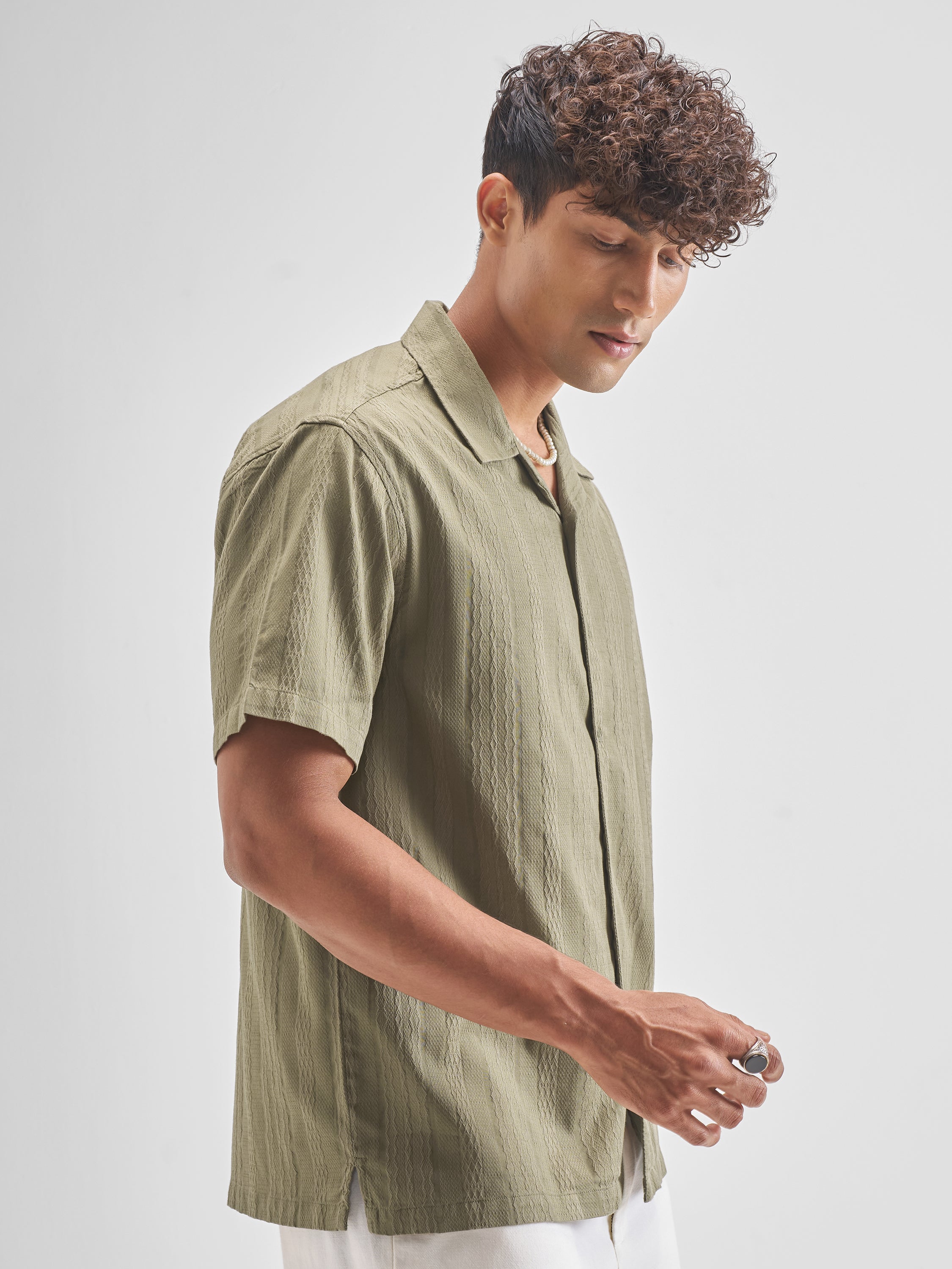 Highlander Men Olive Self Design Relaxed Fit Casual Shirt - Olive - Image 6