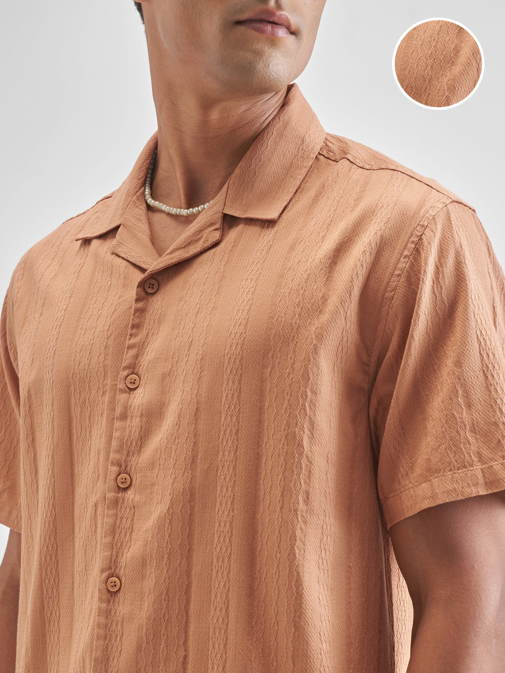 Highlander Men Peach Self Design Relaxed Fit Casual Shirt - Peach - Image 5
