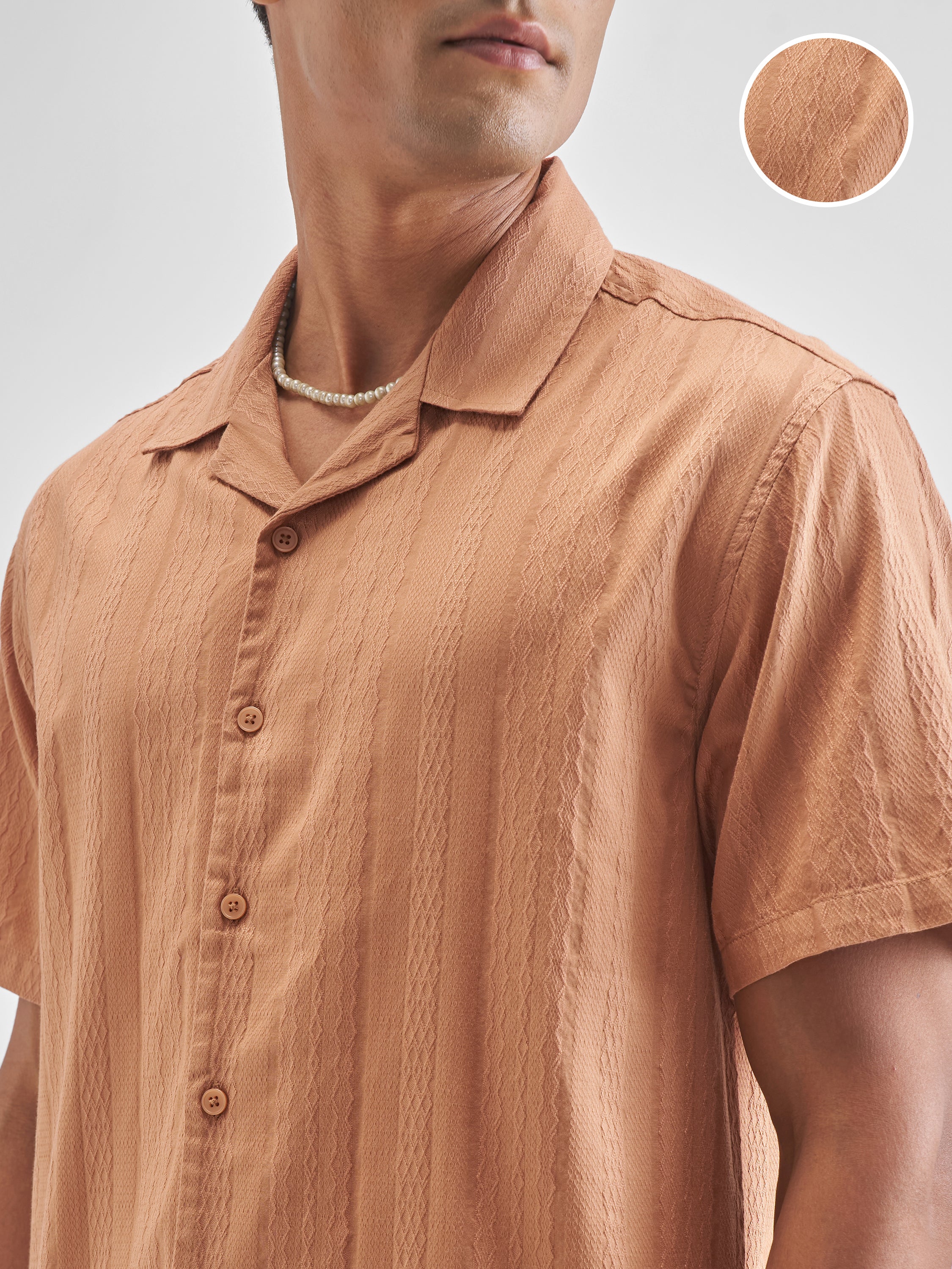 Highlander Men Peach Self Design Relaxed Fit Casual Shirt - Peach - Image 5
