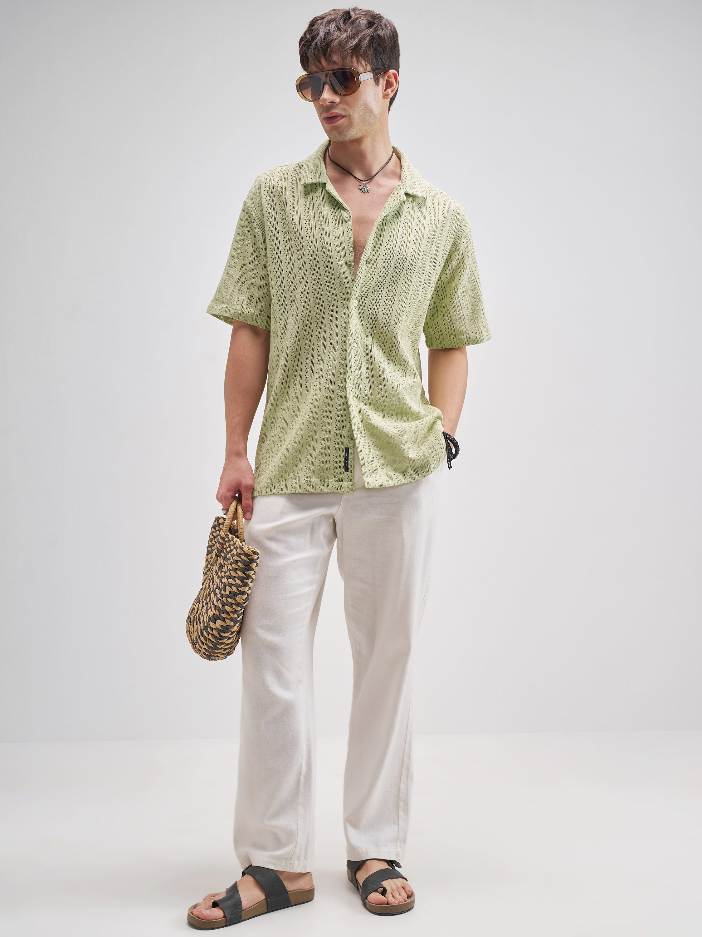 Highlander Men Green Self Design Relaxed Fit Casual Shirt - Green - Image 2