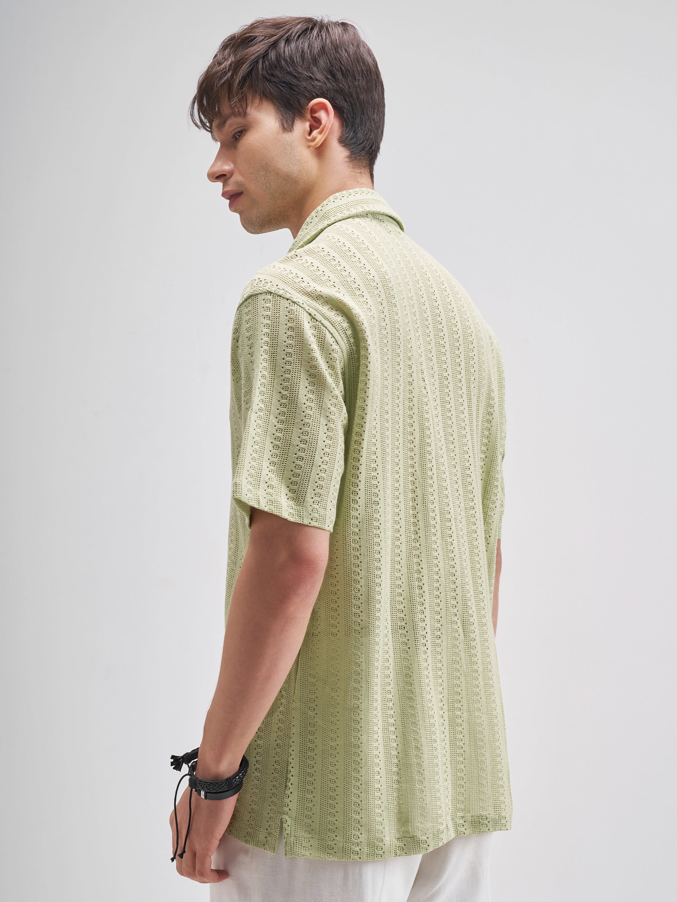 Highlander Men Green Self Design Relaxed Fit Casual Shirt - Green - Image 3