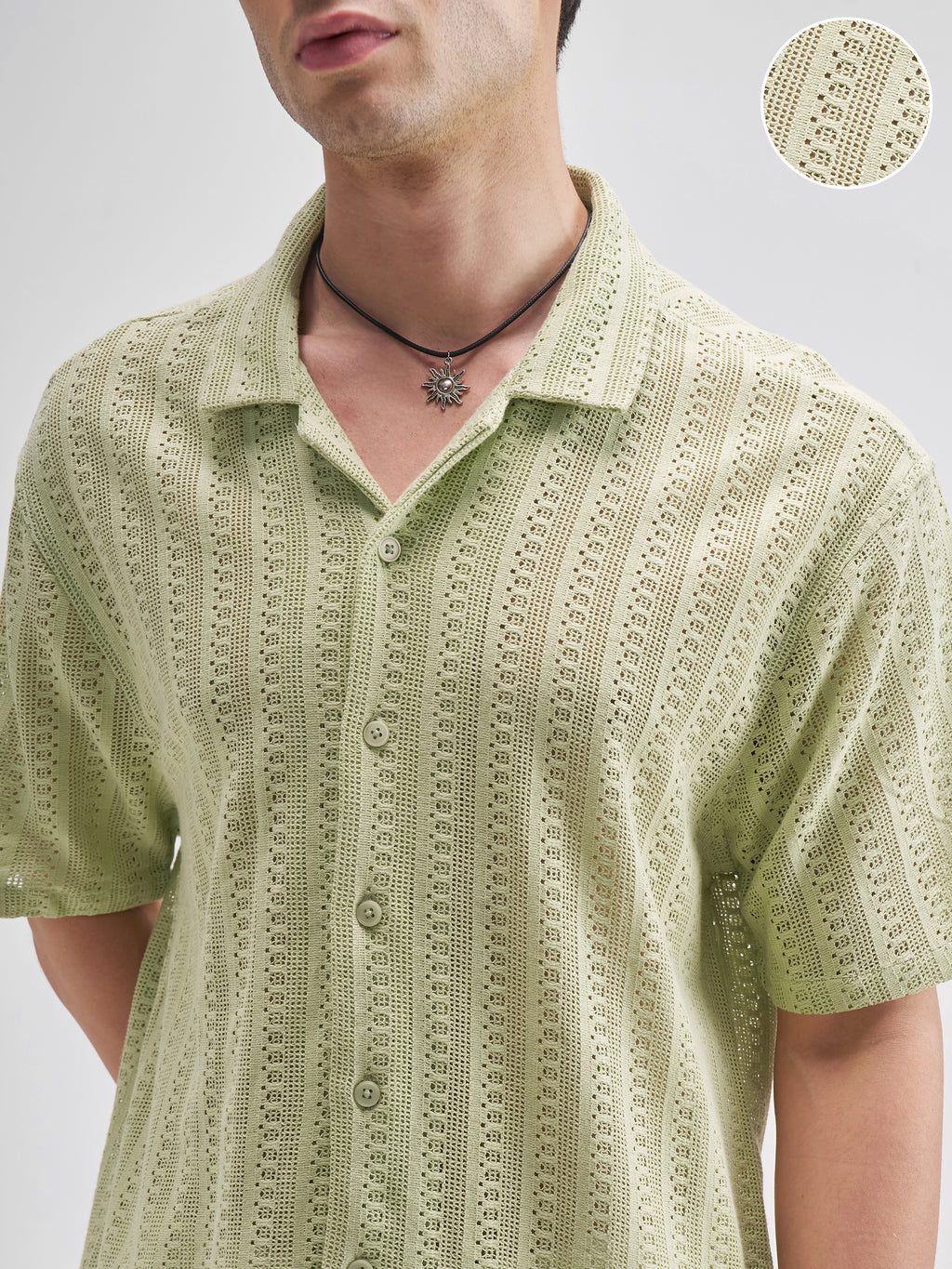 Highlander Men Green Self Design Relaxed Fit Casual Shirt - Green - Image 5