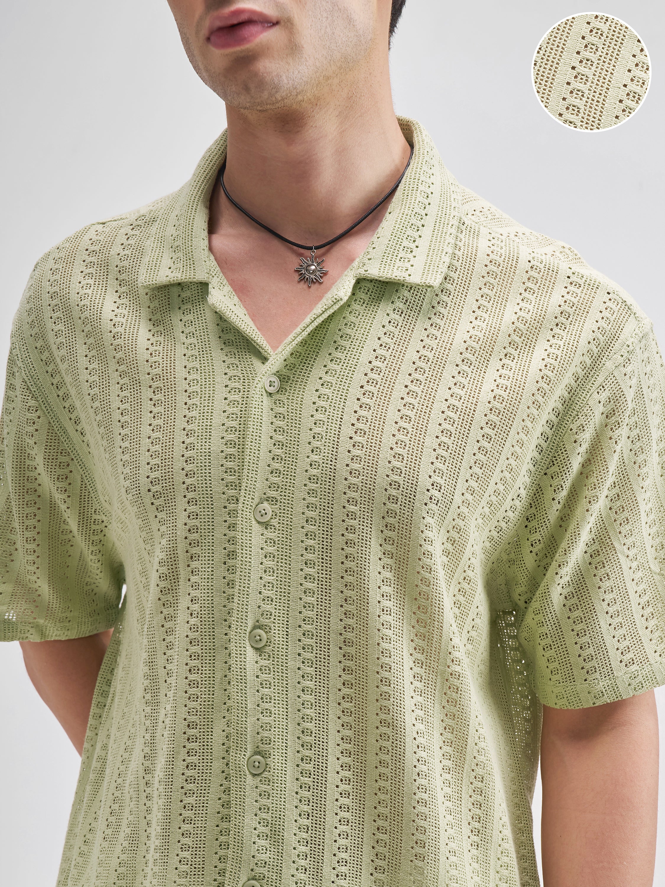 Highlander Men Green Self Design Relaxed Fit Casual Shirt - Green - Image 5
