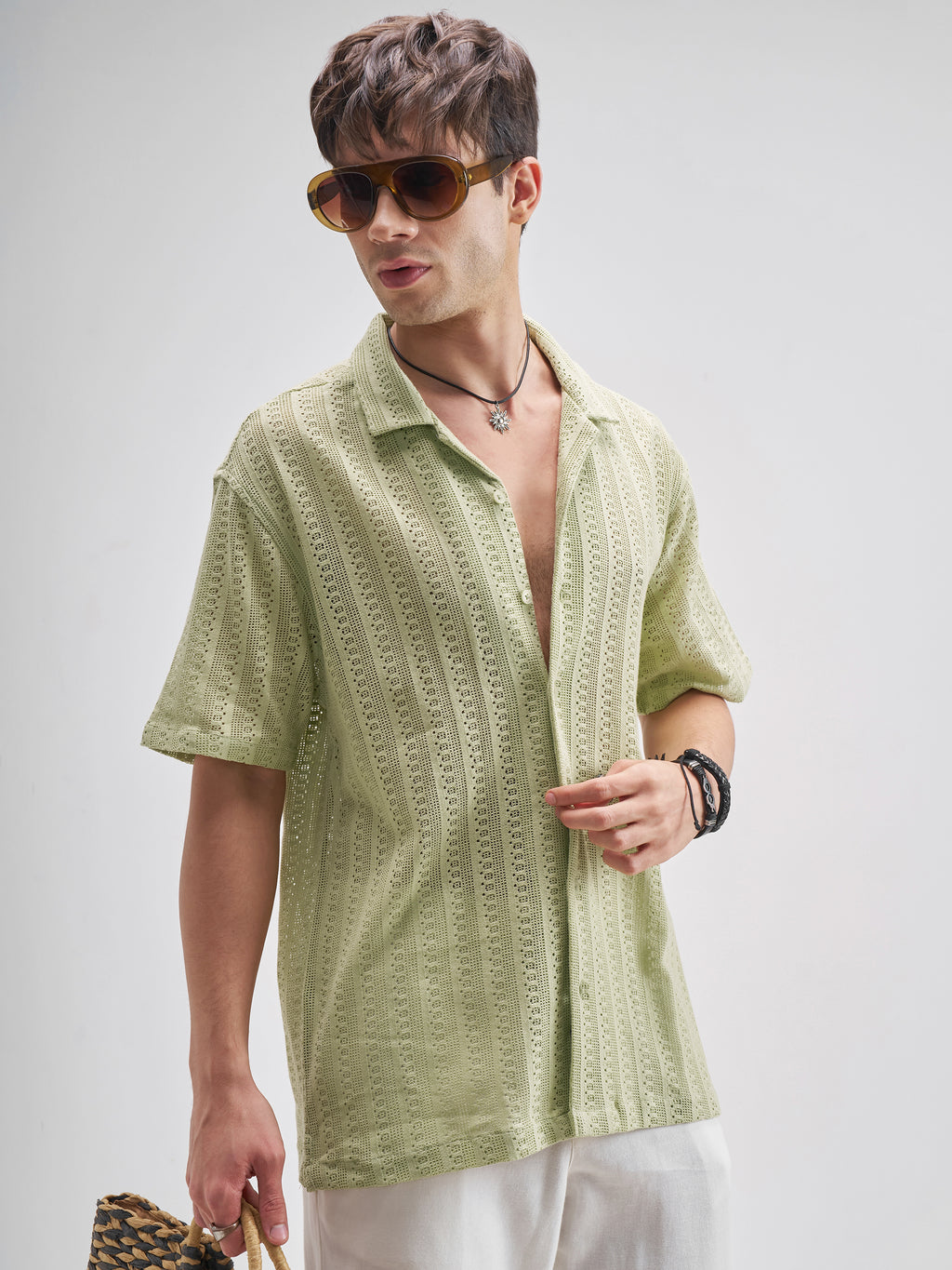 Highlander Men Green Self Design Relaxed Fit Casual Shirt - Green - Image 6